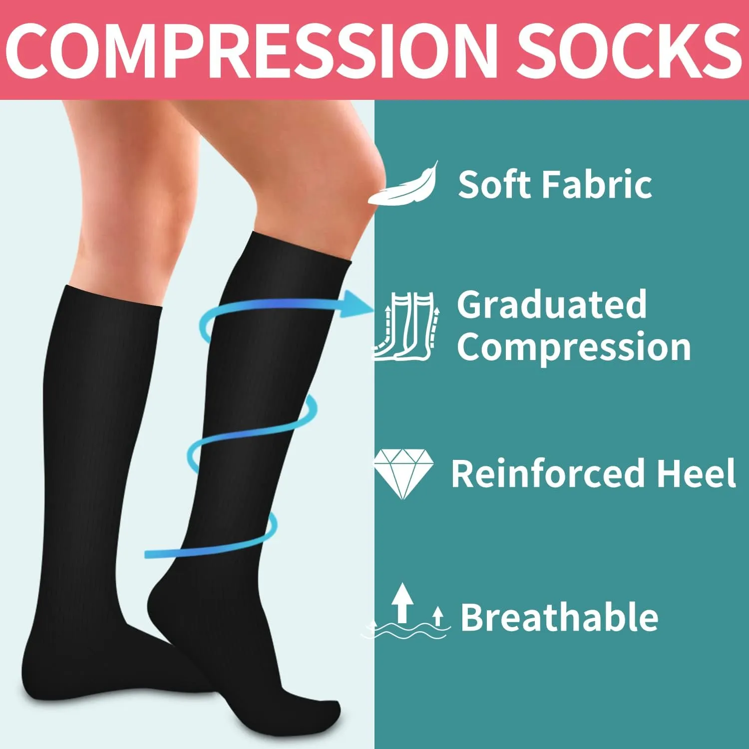 COOLOVER Compression Socks for Women and Men - Best for Circulation, Running, Athletic, Recover, Nurse, Travel