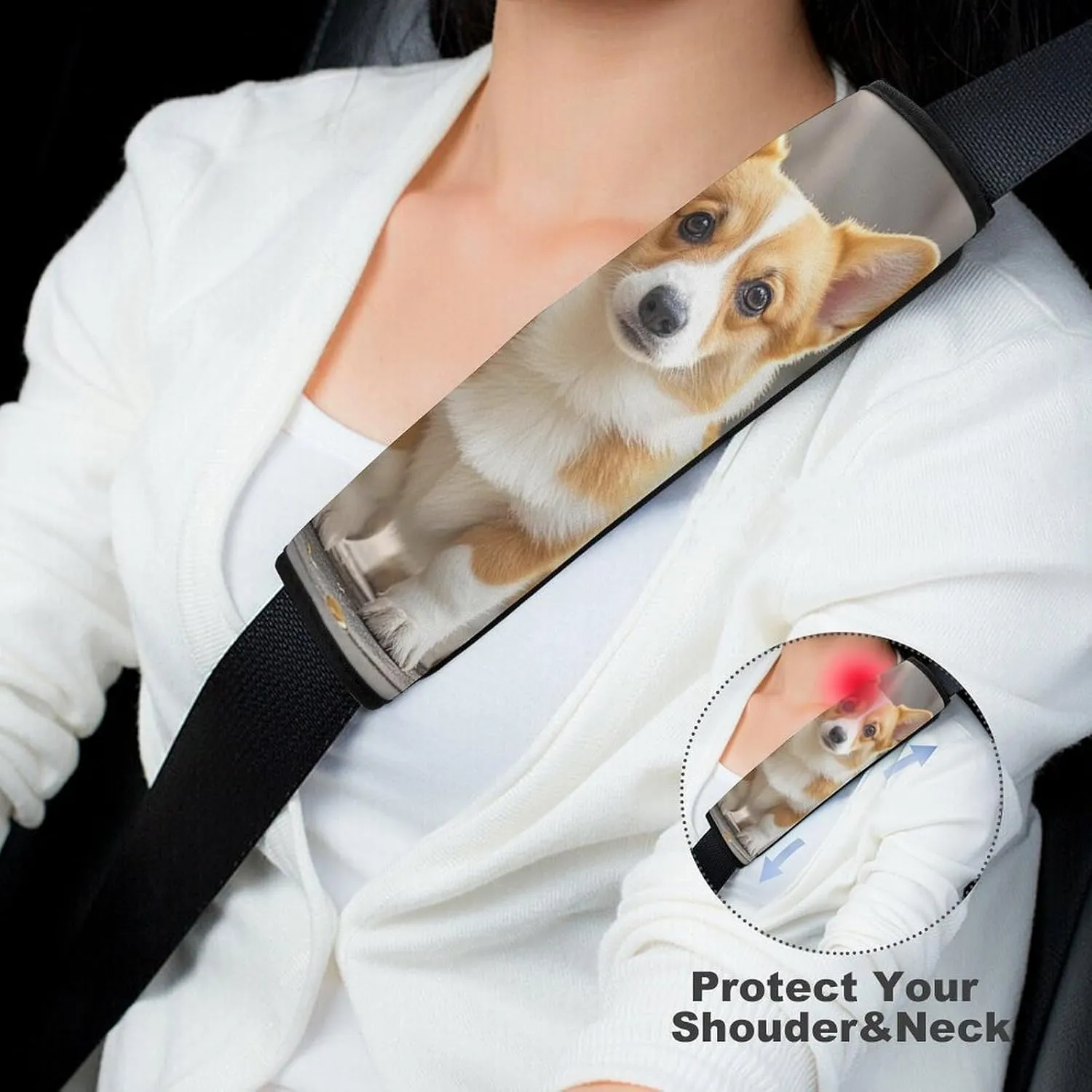 Corgi Dogs Auto Seat Belt Cover 2PCS Universal Car Seat Belt Shoulder Protector Pad, Protect Your Shoulders and Neck for Car Seat Belt, Shoulder Bag, Backpack