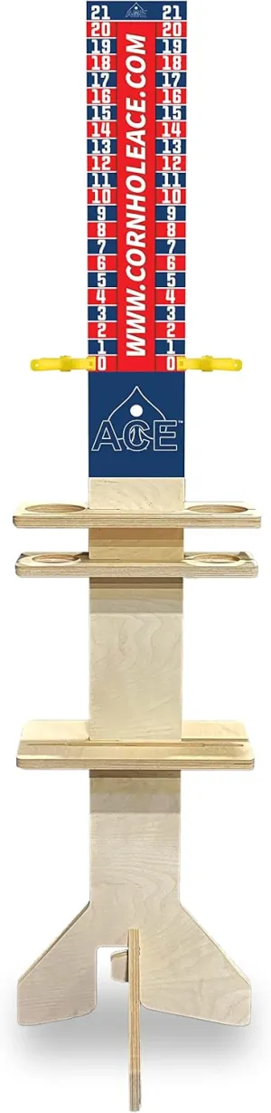 CornholeAce Elite Cornhole Scoreboard - 5.5ft Tall, Hardware Free, Livestream Recording Shelf, 2 Drink Holders, Electronic Score Keeping Area, Interchangeable Top Design, UV Printed
