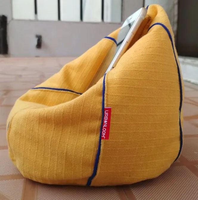 Cotton handloom mobile bean bag Holder (Yellow)