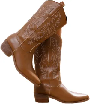 Cowgirl Boot for Women,Retro Classic Mid Calf Western Boots Embroidered Pointed Toe Chunky Block Heel Cowboy Boots