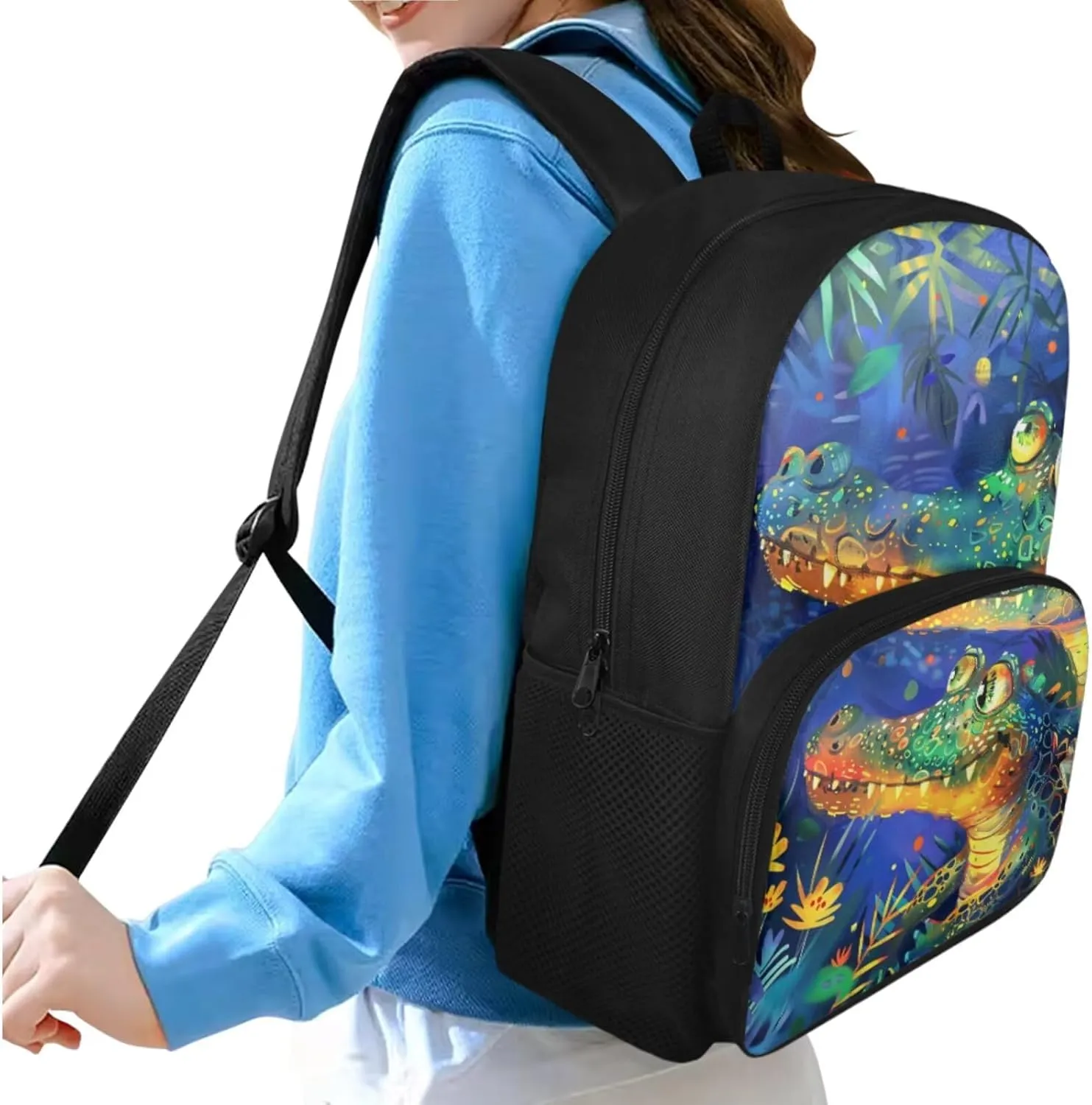 Crocodile Backpack for Boys Kids Backpack with Lunch Box and Soft Pencil Pouch 3 Pcs Set 15" Large Capacity Bookbag with Front Pocket for School Lightweight Kindergarten School Bag