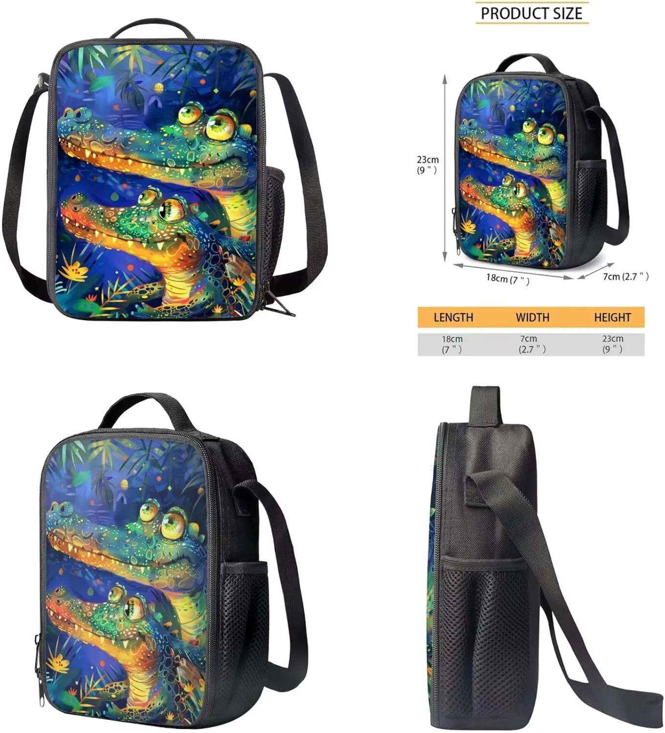Crocodile Backpack for Boys Kids Backpack with Lunch Box and Soft Pencil Pouch 3 Pcs Set 15" Large Capacity Bookbag with Front Pocket for School Lightweight Kindergarten School Bag