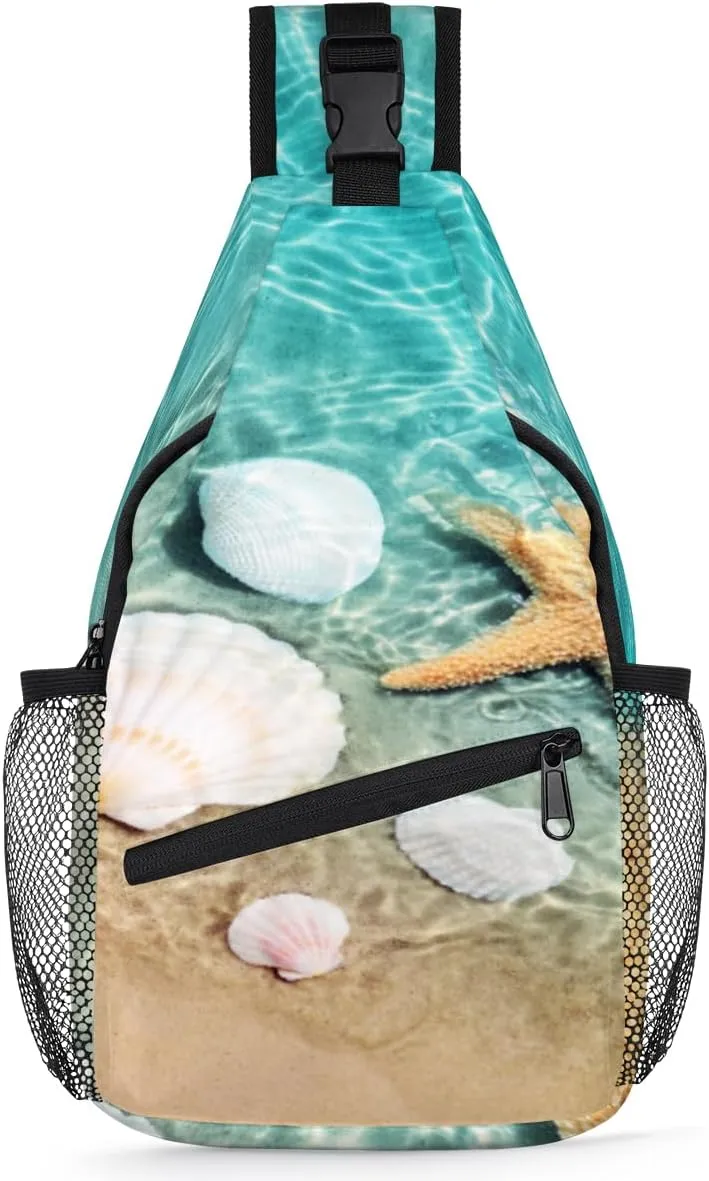 Crossbody Sling Bag for Women & Men, Seawater Shell Starfish Cross Body Bag,Fanny Pack Crossbody Small Sling Bag Shoulder Casual Daypack Backpacks for Traveling Hiking()