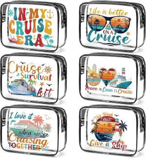 Cruise Ship Essentials Must Haves, 6Pcs Clear Makeup Bags, Cruising Survival Kit, Waterproof PVC Cosmetic Bag with Zipper Travel Vacation Pouch, Cruise Accessories Gifts for Women Girls