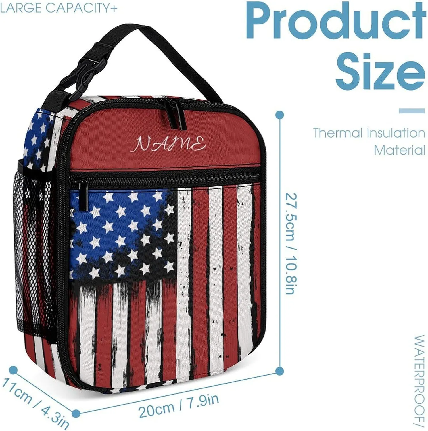 Custom 3 Piece Backpack Set Add Your Name Personalized American Flag School Bag with Lunch Bag Box Pencil Case Customized Backpack for Kids Girls Boys Student