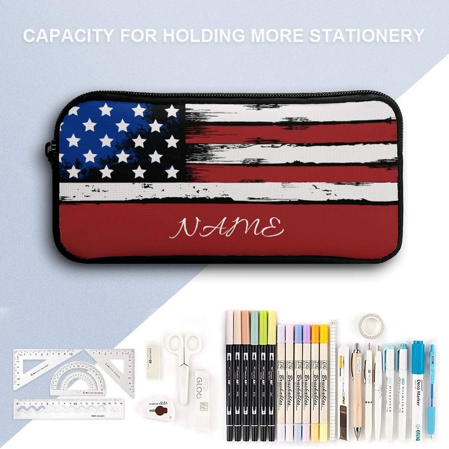 Custom 3 Piece Backpack Set Add Your Name Personalized American Flag School Bag with Lunch Bag Box Pencil Case Customized Backpack for Kids Girls Boys Student