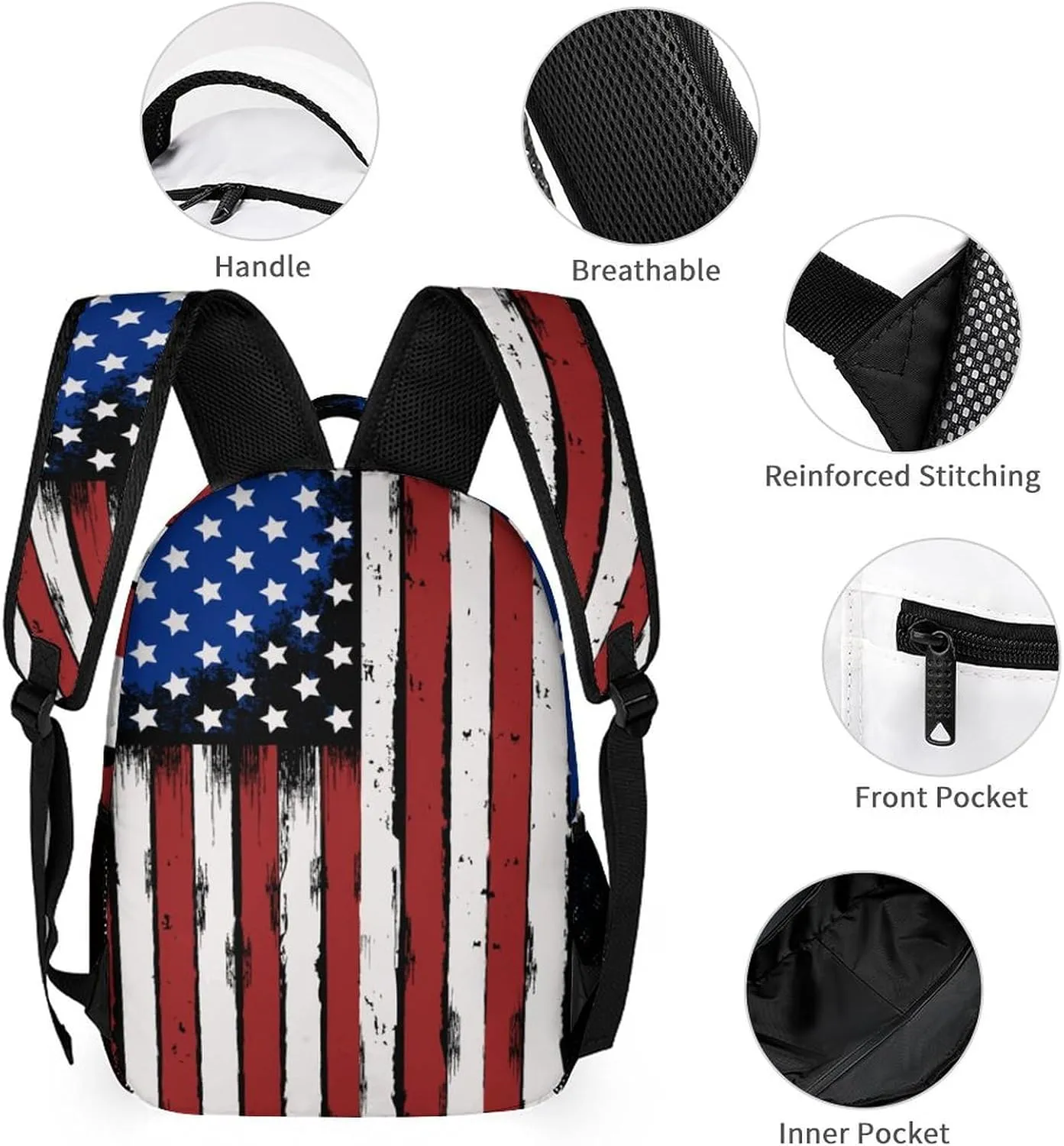 Custom 3 Piece Backpack Set Add Your Name Personalized American Flag School Bag with Lunch Bag Box Pencil Case Customized Backpack for Kids Girls Boys Student