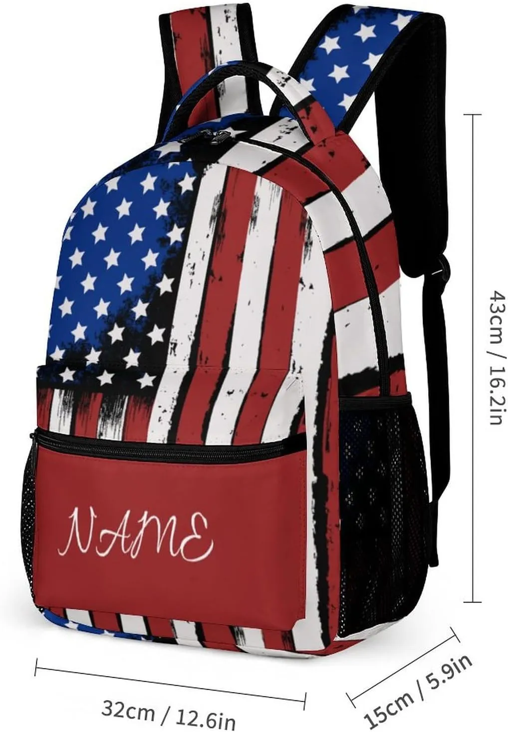 Custom 3 Piece Backpack Set Add Your Name Personalized American Flag School Bag with Lunch Bag Box Pencil Case Customized Backpack for Kids Girls Boys Student