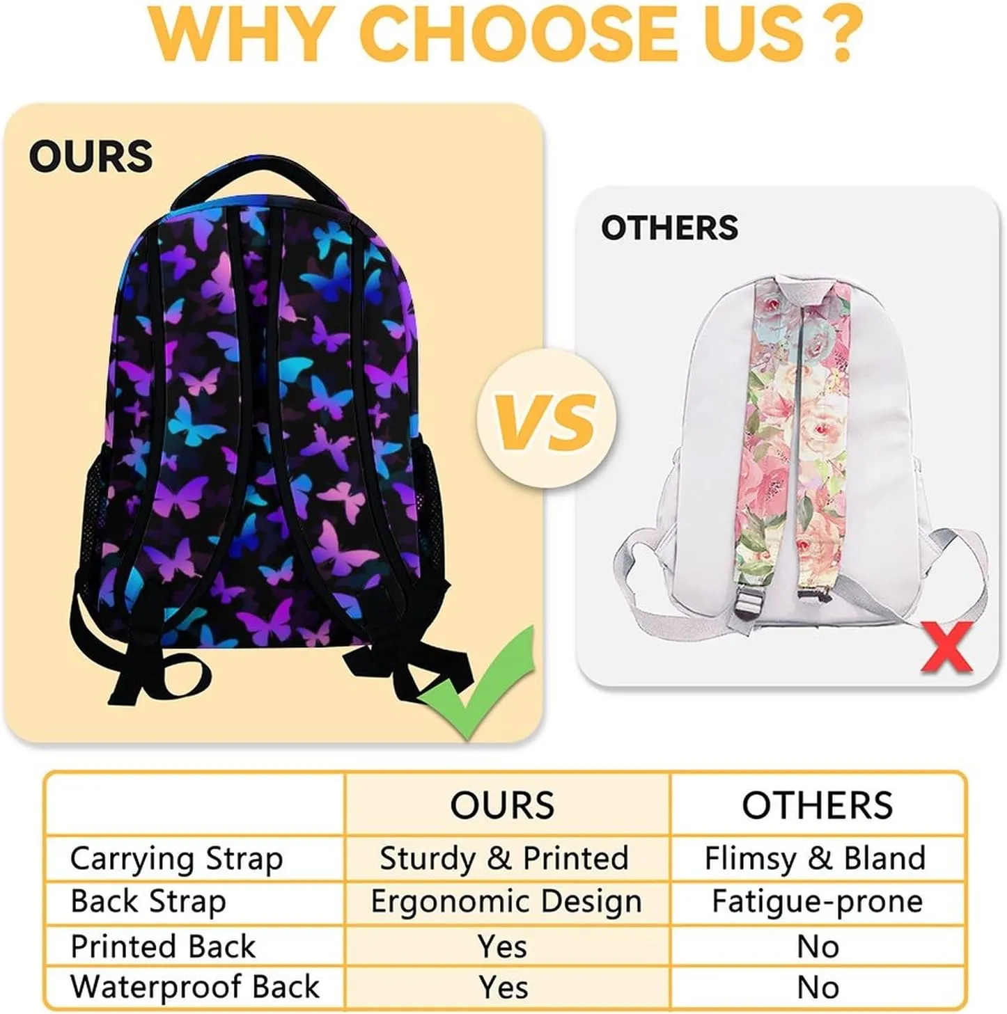 Custom Butterfly Backpack with Lunch Box, Personalized Set of 3 School Backpacks Matching Combo, Cute Lightweight Bookbag and Pencil Case Bundle