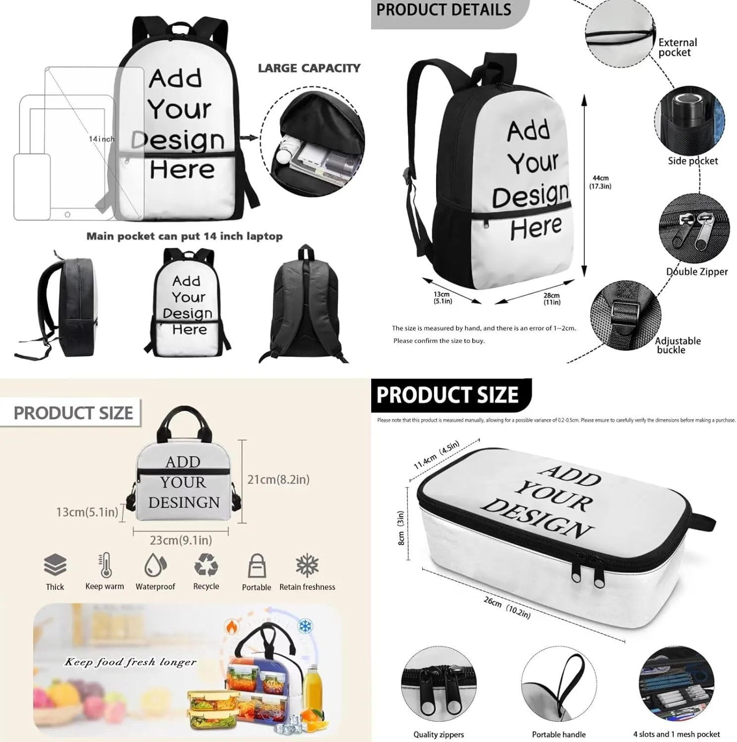 Custom School Bag for Girls 9-10 Years 17 Inch Kids Personalized Backpack and Lunchbox Set Ergonomic Lightweight 3 Piece Bookbag for Classroom Use