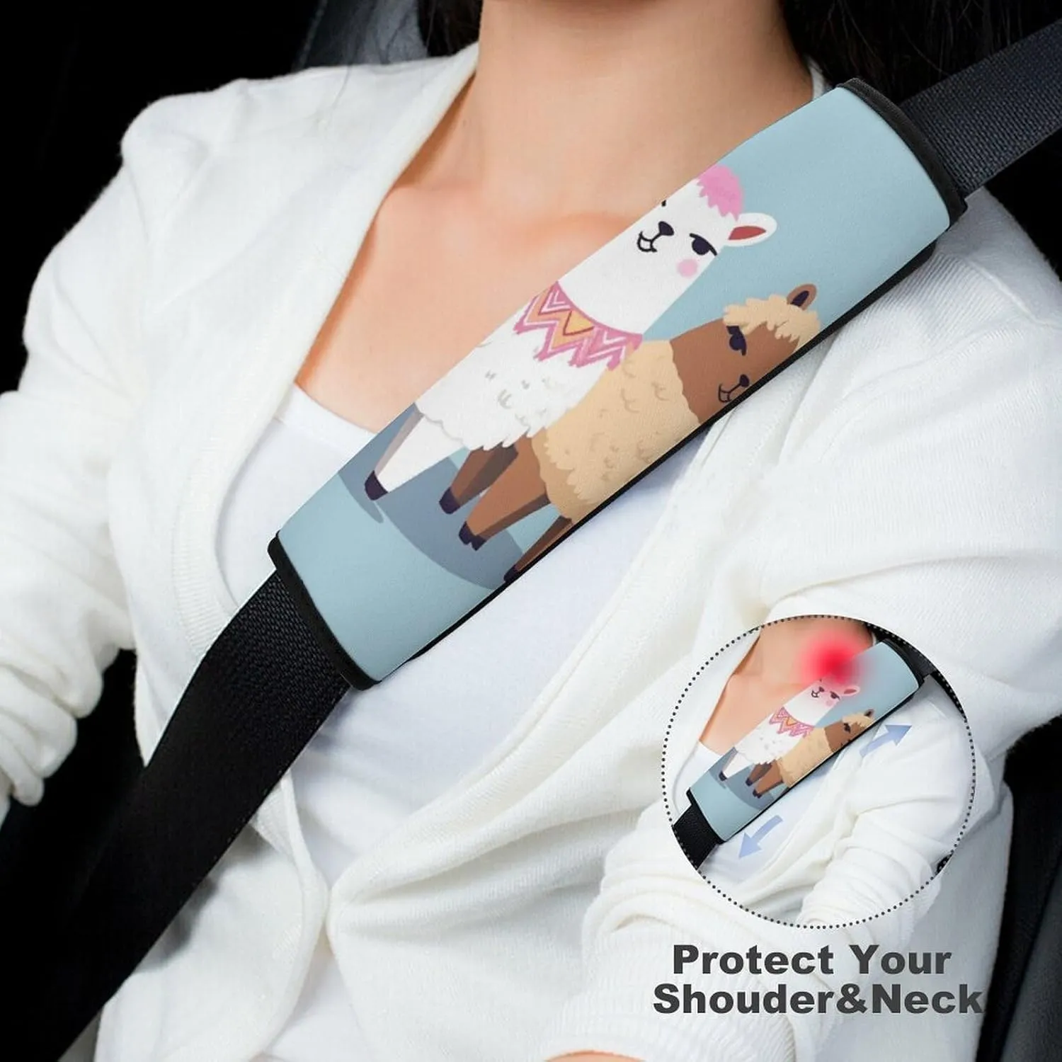 Cute Alpacas Auto Seat Belt Cover 2PCS Universal Car Seat Belt Shoulder Protector Pad, Protect Your Shoulders and Neck for Car Seat Belt, Shoulder Bag, Backpack