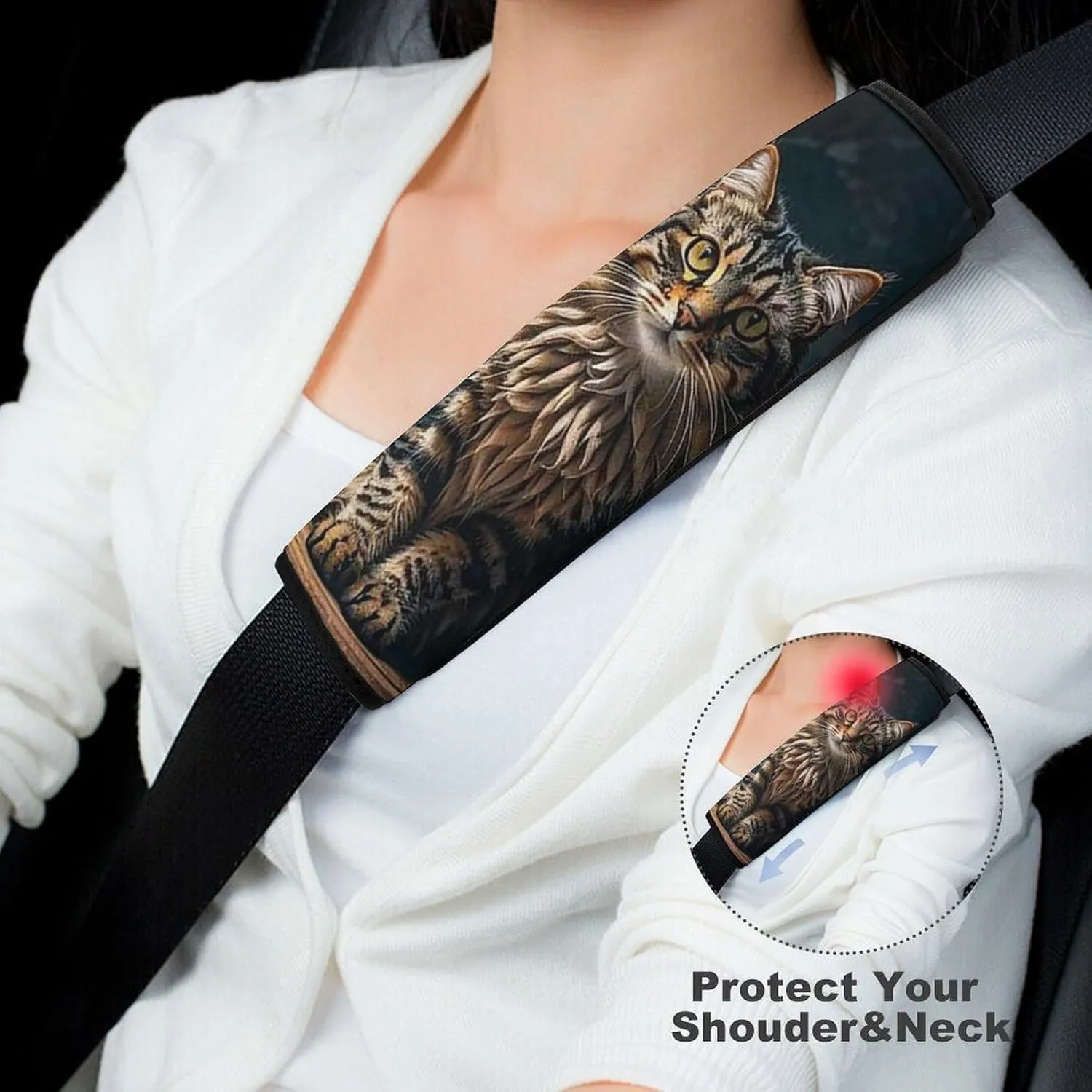 Cute and Lovely Cat Auto Seat Belt Cover 2PCS Universal Car Seat Belt Shoulder Protector Pad, Protect Your Shoulders and Neck for Car Seat Belt, Shoulder Bag, Backpack