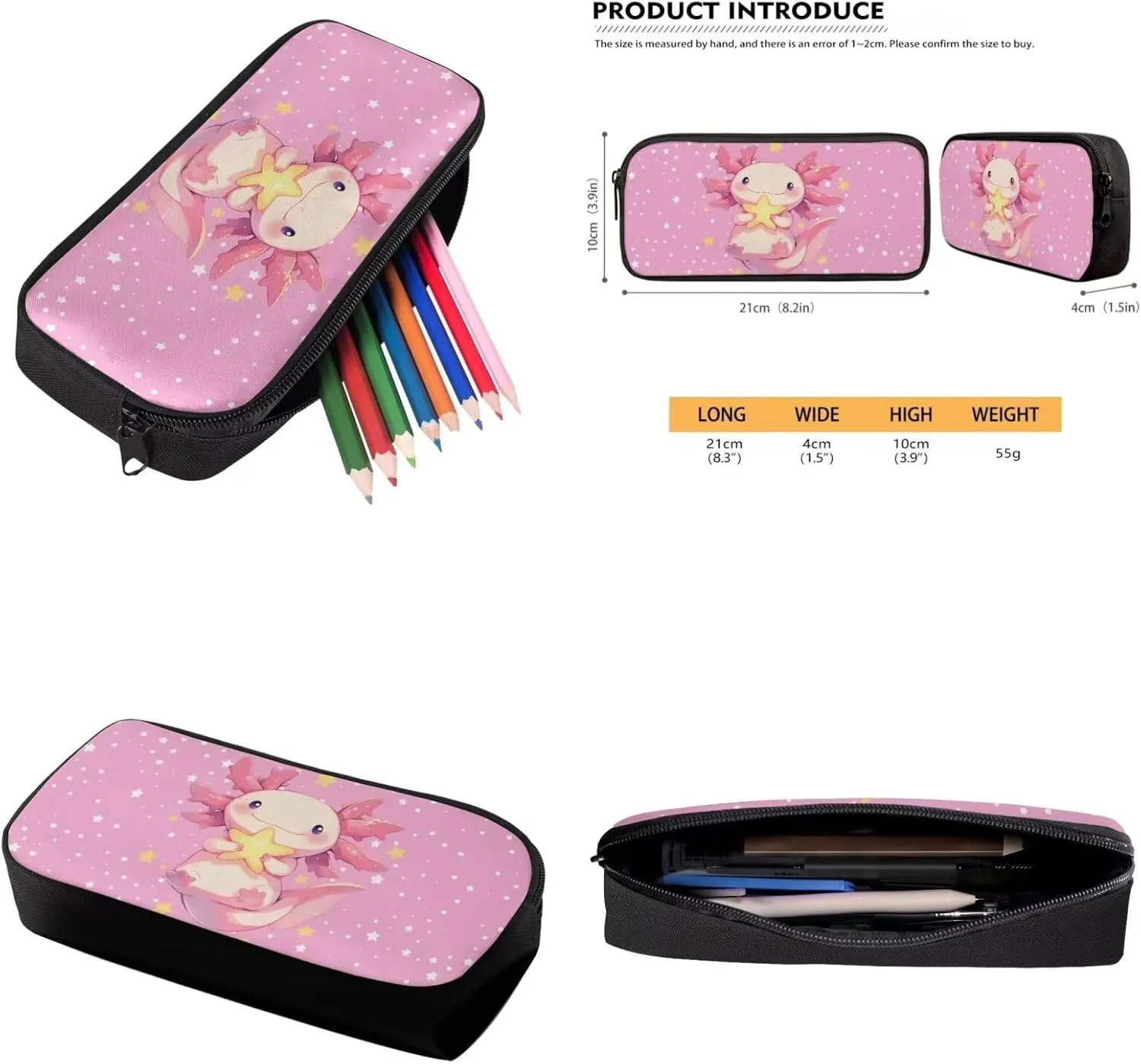 Cute Axolotl Backpack for Girls Kids Backpack with Lunch Box and Large Pencil Pouch 3 Pcs Set 12" Lightweight Bookbag with Front Pocket Sturdy School Bag with Side Pockets for Toddler Girls