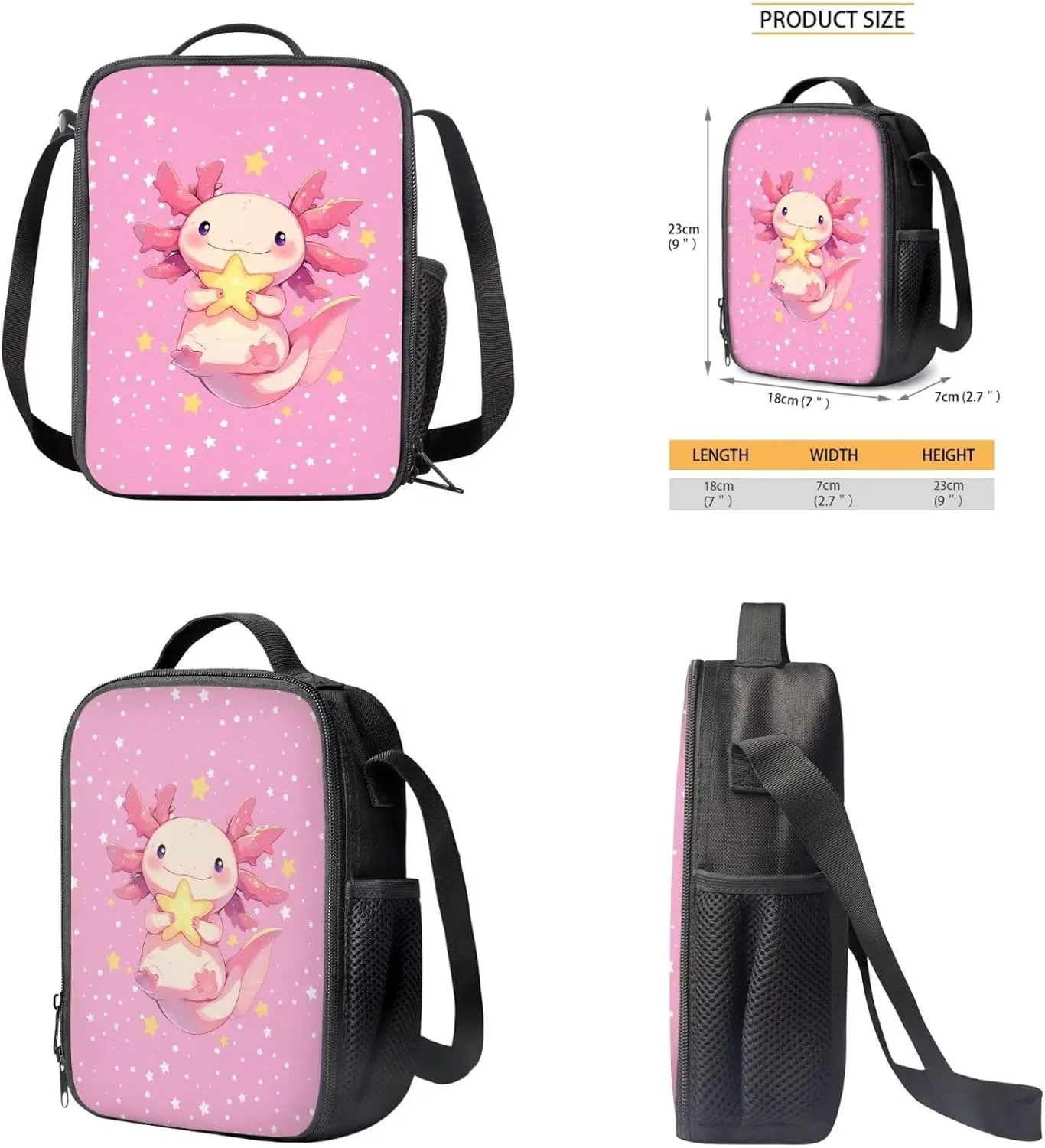Cute Axolotl Backpack for Girls Kids Backpack with Lunch Box and Large Pencil Pouch 3 Pcs Set 12" Lightweight Bookbag with Front Pocket Sturdy School Bag with Side Pockets for Toddler Girls