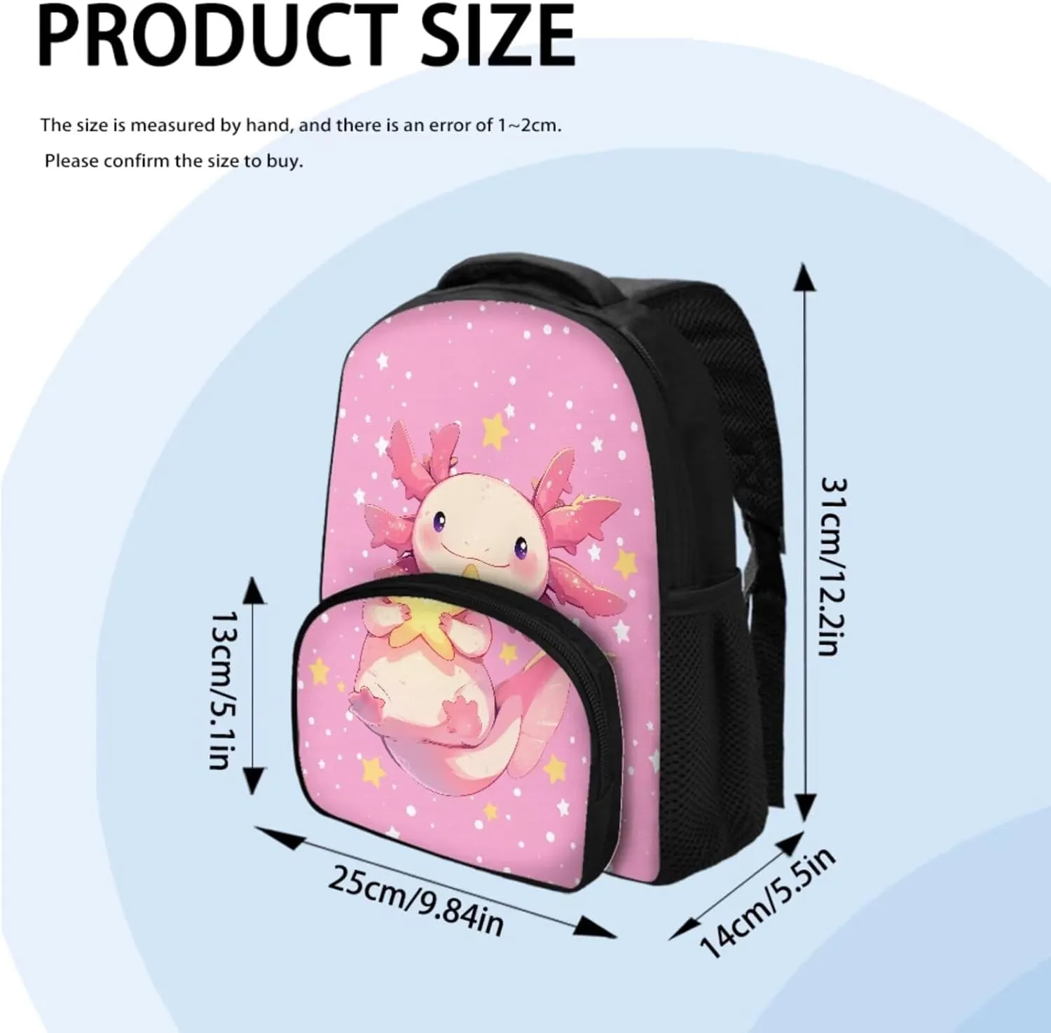 Cute Axolotl Backpack for Girls Kids Backpack with Lunch Box and Large Pencil Pouch 3 Pcs Set 12" Lightweight Bookbag with Front Pocket Sturdy School Bag with Side Pockets for Toddler Girls