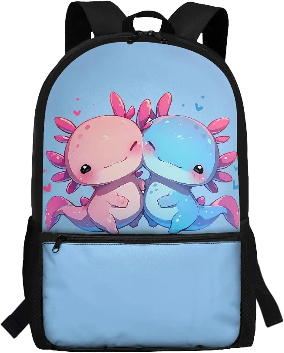 Cute Axolotl Pink Backpack for Teen Boys Girls School Bag for Age 10-18 Years Old Blue Book Bag with Adjustable Shoulder Straps Rucksack Daypack