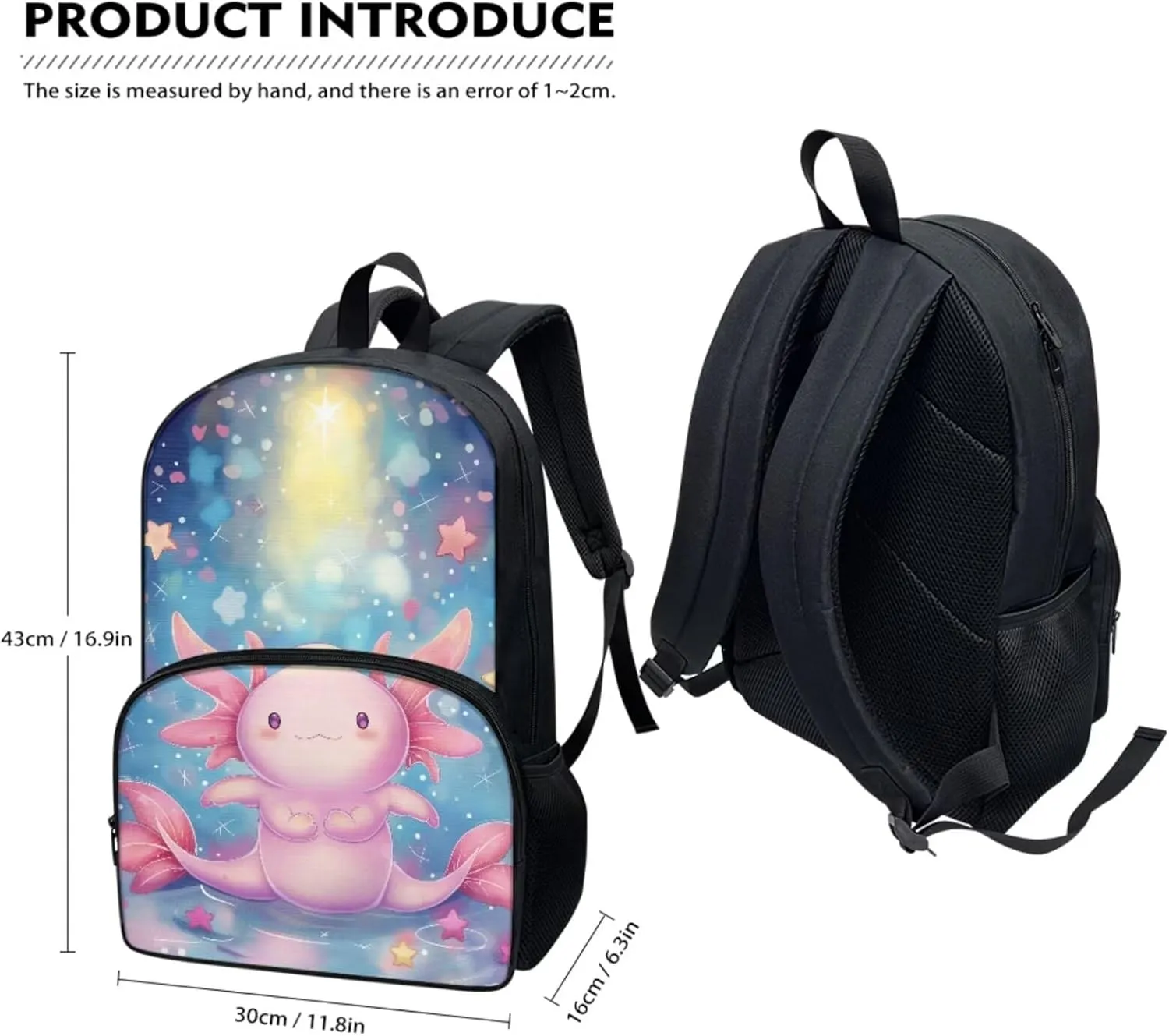 Cute Backpacks for Girls 7-8 Cute Axolotls Book Bag Lightweight Elementary Kindergarten Preschool School Bag Kids Back Pack Students Satchel Daypack
