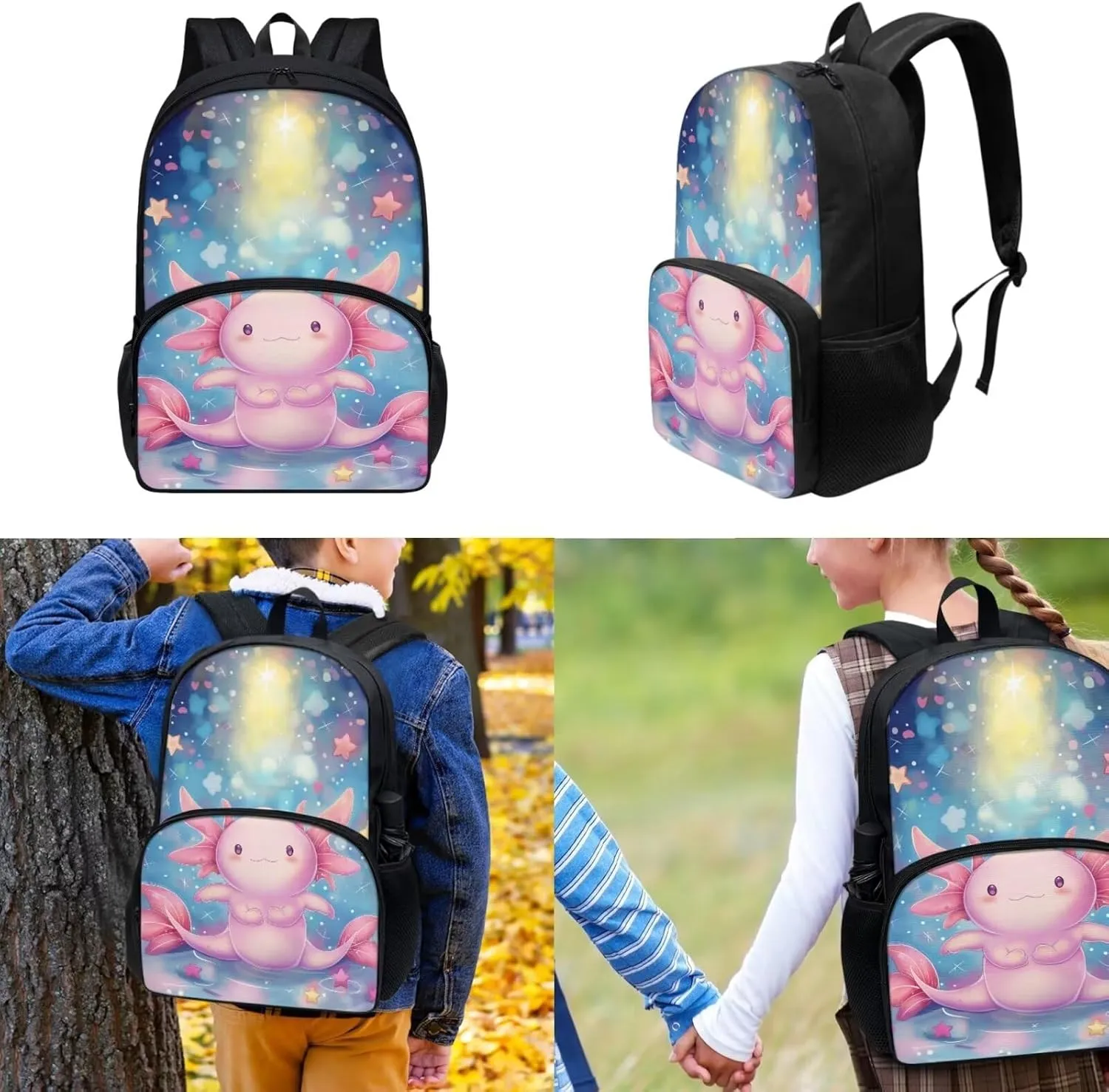 Cute Backpacks for Girls 7-8 Cute Axolotls Book Bag Lightweight Elementary Kindergarten Preschool School Bag Kids Back Pack Students Satchel Daypack