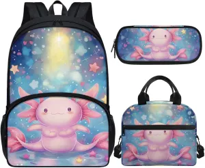 Cute Backpacks for Girls 7-8 Cute Axolotls Book Bag Lightweight Elementary Kindergarten Preschool School Bag Kids Back Pack Students Satchel Daypack