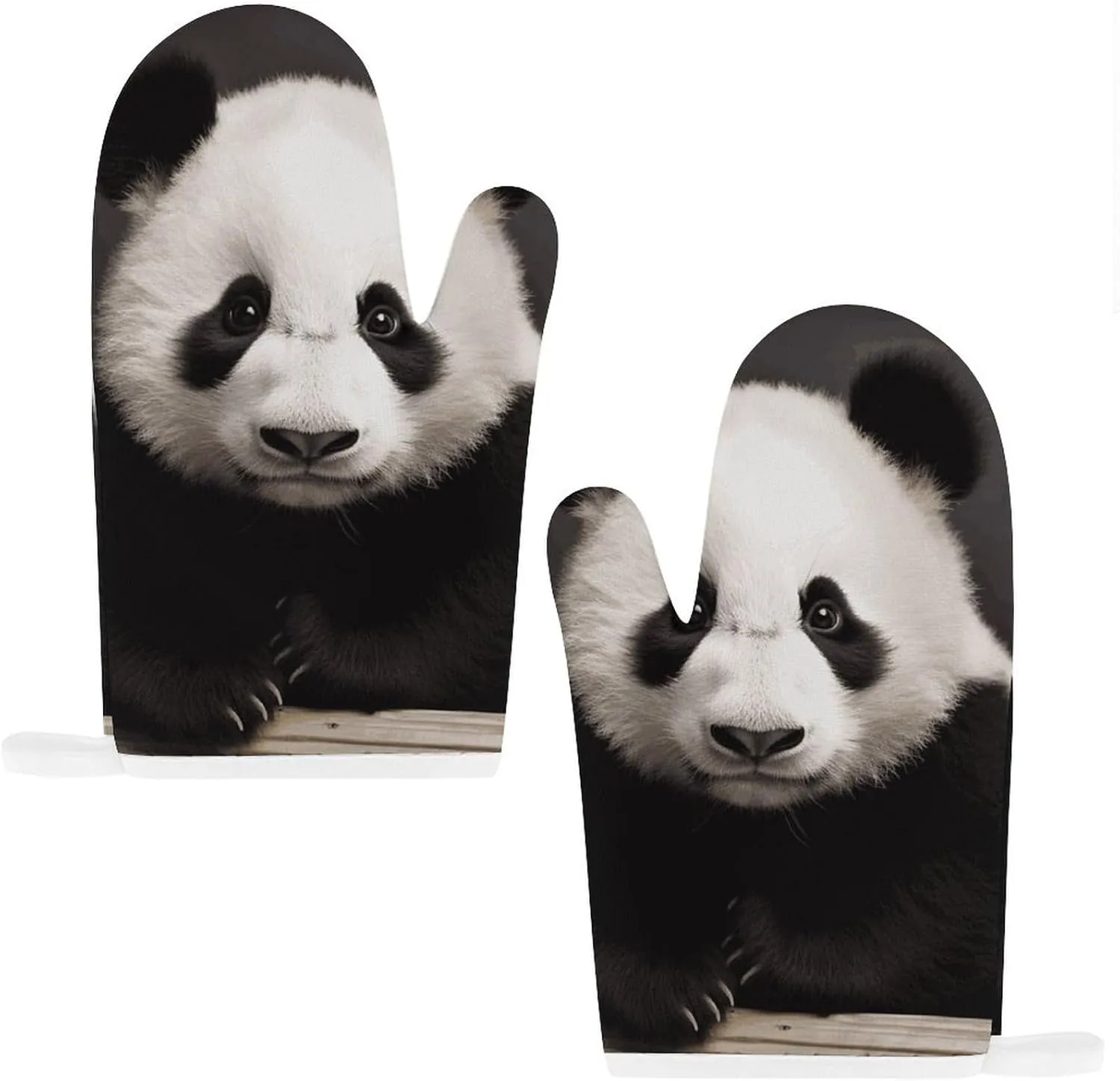 Cute Black and White Panda Oven Mitts and Pot Holders 2 Set, Heat Resistant Kitchen Glove with Quilted Liner, Non-Slip Oven Gloves for Baking Cooking