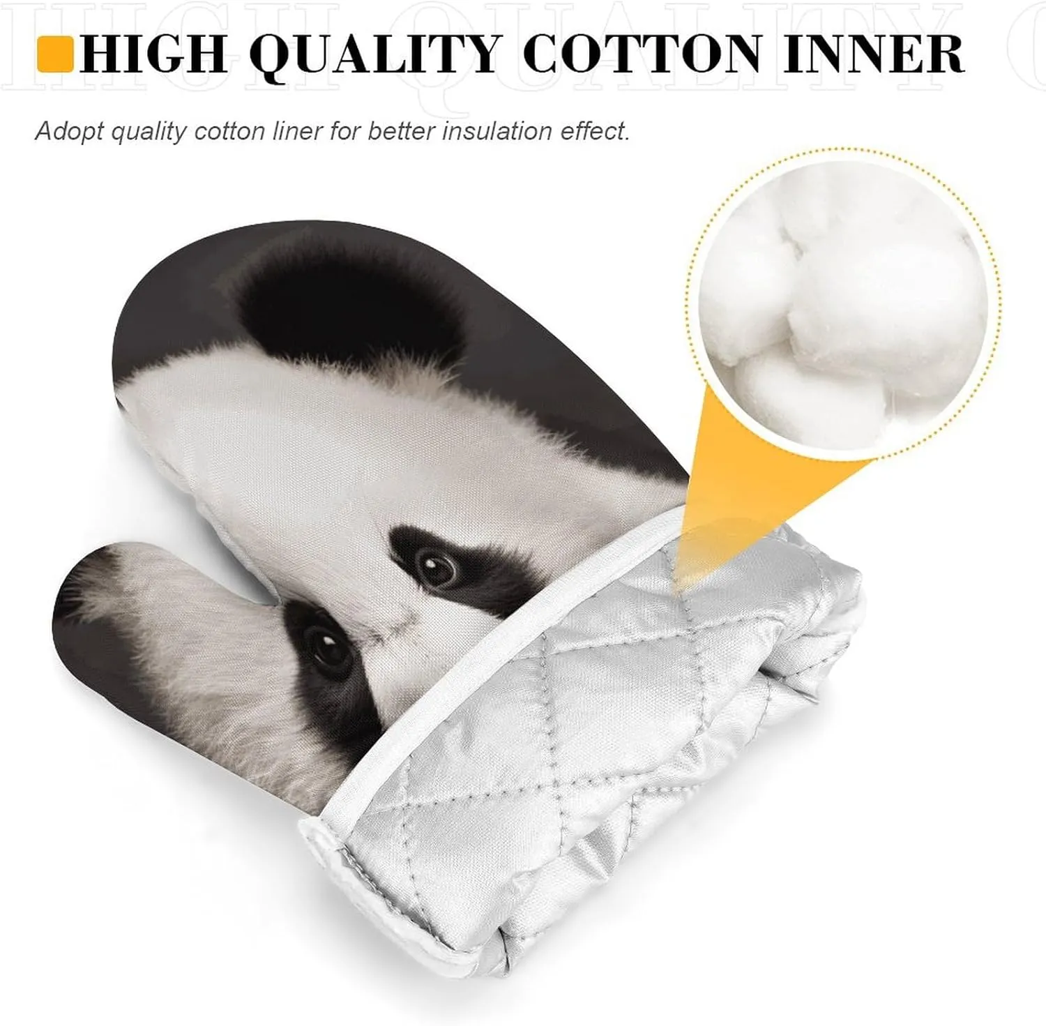 Cute Black and White Panda Oven Mitts and Pot Holders 2 Set, Heat Resistant Kitchen Glove with Quilted Liner, Non-Slip Oven Gloves for Baking Cooking