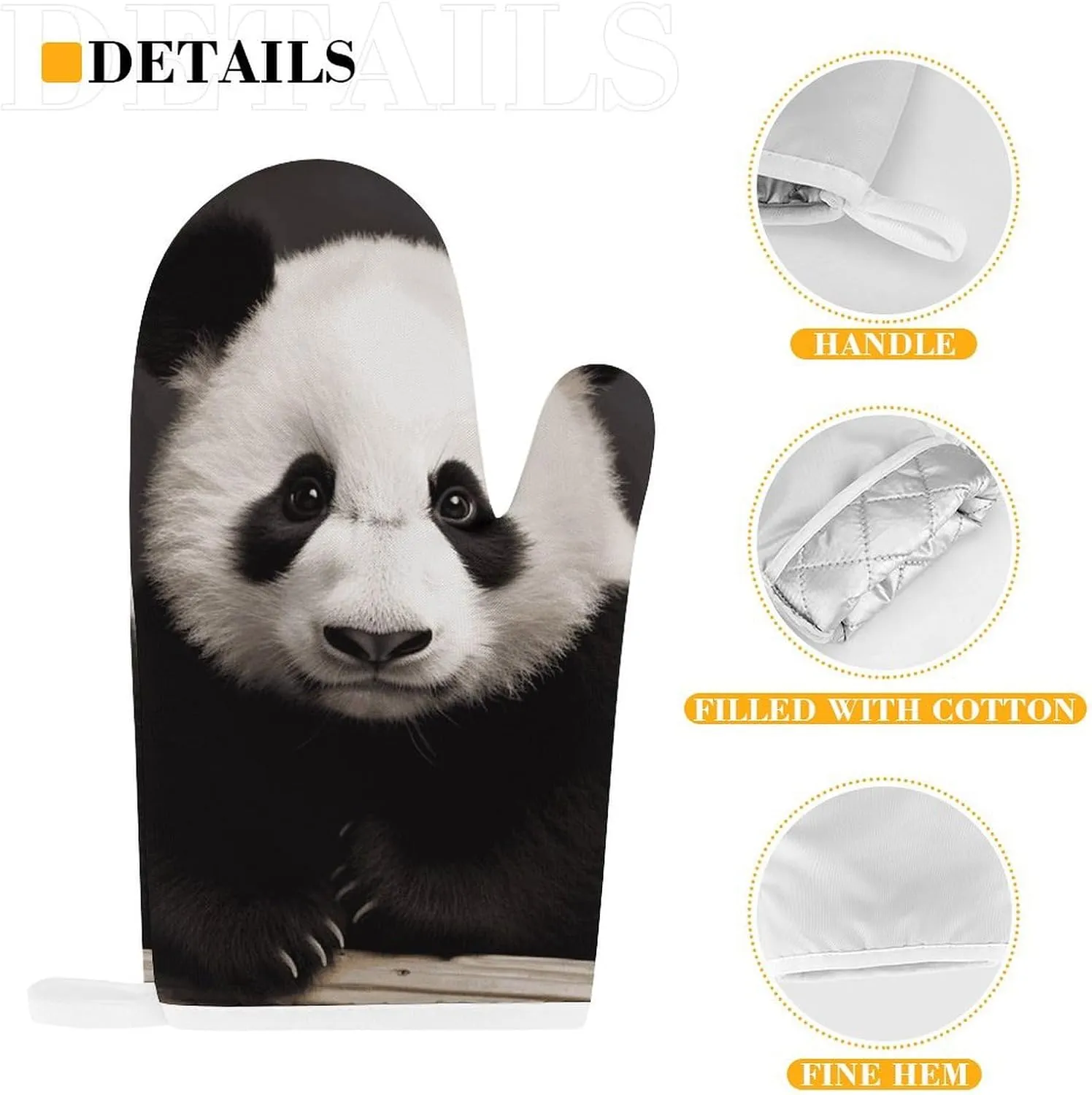 Cute Black and White Panda Oven Mitts and Pot Holders 2 Set, Heat Resistant Kitchen Glove with Quilted Liner, Non-Slip Oven Gloves for Baking Cooking