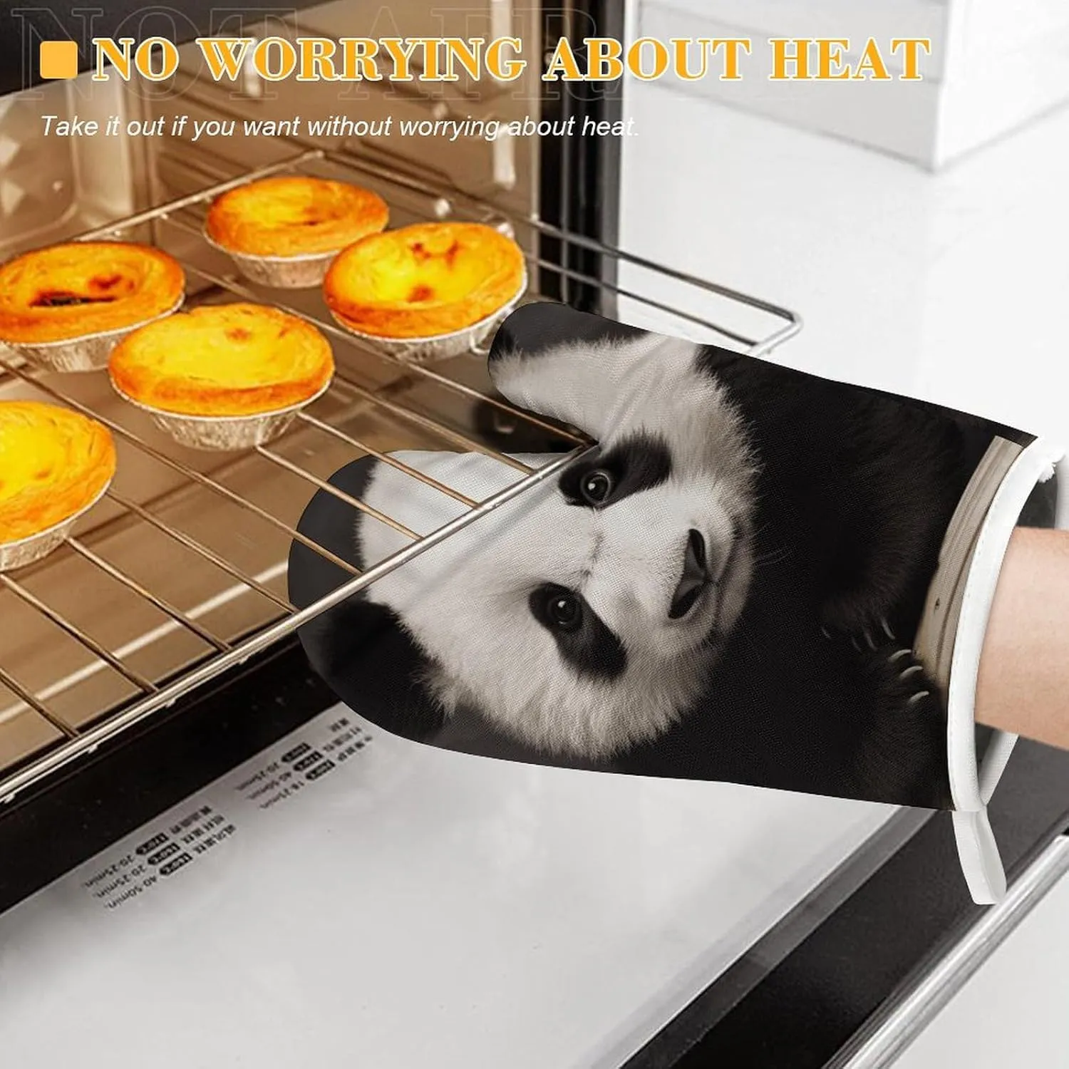 Cute Black and White Panda Oven Mitts and Pot Holders 2 Set, Heat Resistant Kitchen Glove with Quilted Liner, Non-Slip Oven Gloves for Baking Cooking