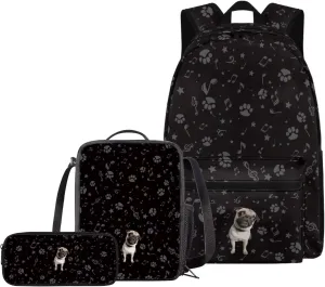 Cute Bulldog Backpacks for 5th Grade Girls Bookbag with Lunch Box and Pencil Case Elementary School Bag for Kids with Lunchbox Pencil Pouch