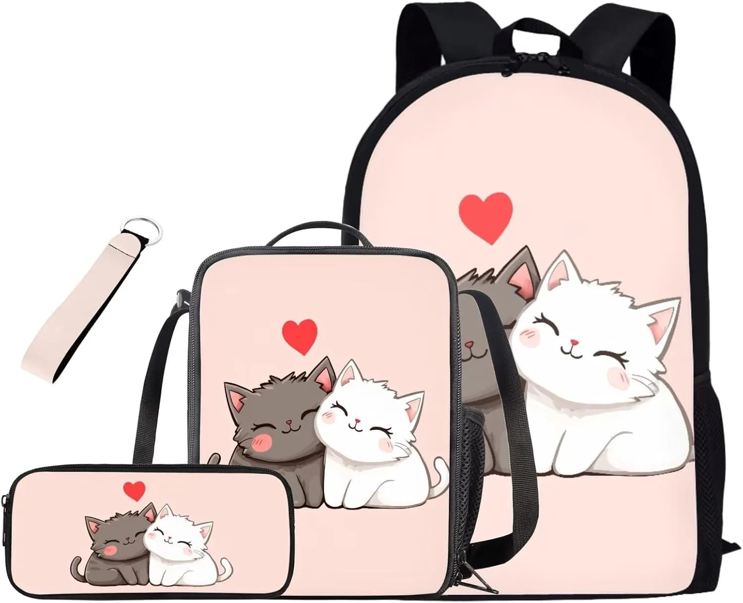 Cute Cat Bookbags for 5th Grade Girls School Backpacks 4 in 1 Backpack for Elementary School Girls with Lunch Box and Pencil Case 17 Inch Aesthetic Daypack for Weekend Services