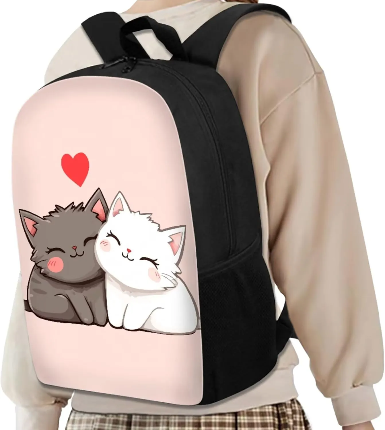 Cute Cat Bookbags for 5th Grade Girls School Backpacks 4 in 1 Backpack for Elementary School Girls with Lunch Box and Pencil Case 17 Inch Aesthetic Daypack for Weekend Services