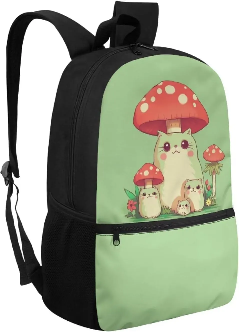 Cute Cat Girls School Backpack for Age 5-10 Kids,Mushroom Book Bag for Preschool Boys Bookbag for Back to School Gift Child School Bag with Double Zipper