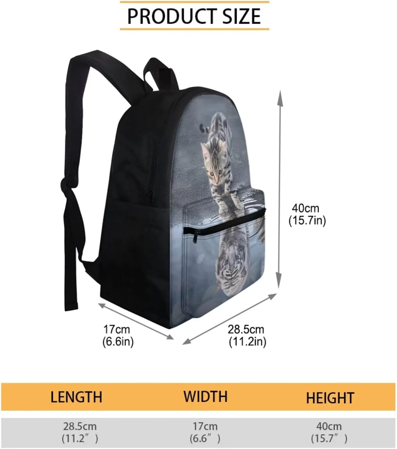 Cute Cat Kids Backpack Set Girls School Backpacks for Elementary,Tiger Bookbag With Lunch Box and Pencil Case for Boys Ages 8-10/10-12 High Middle Students School Bags Casual Daypack