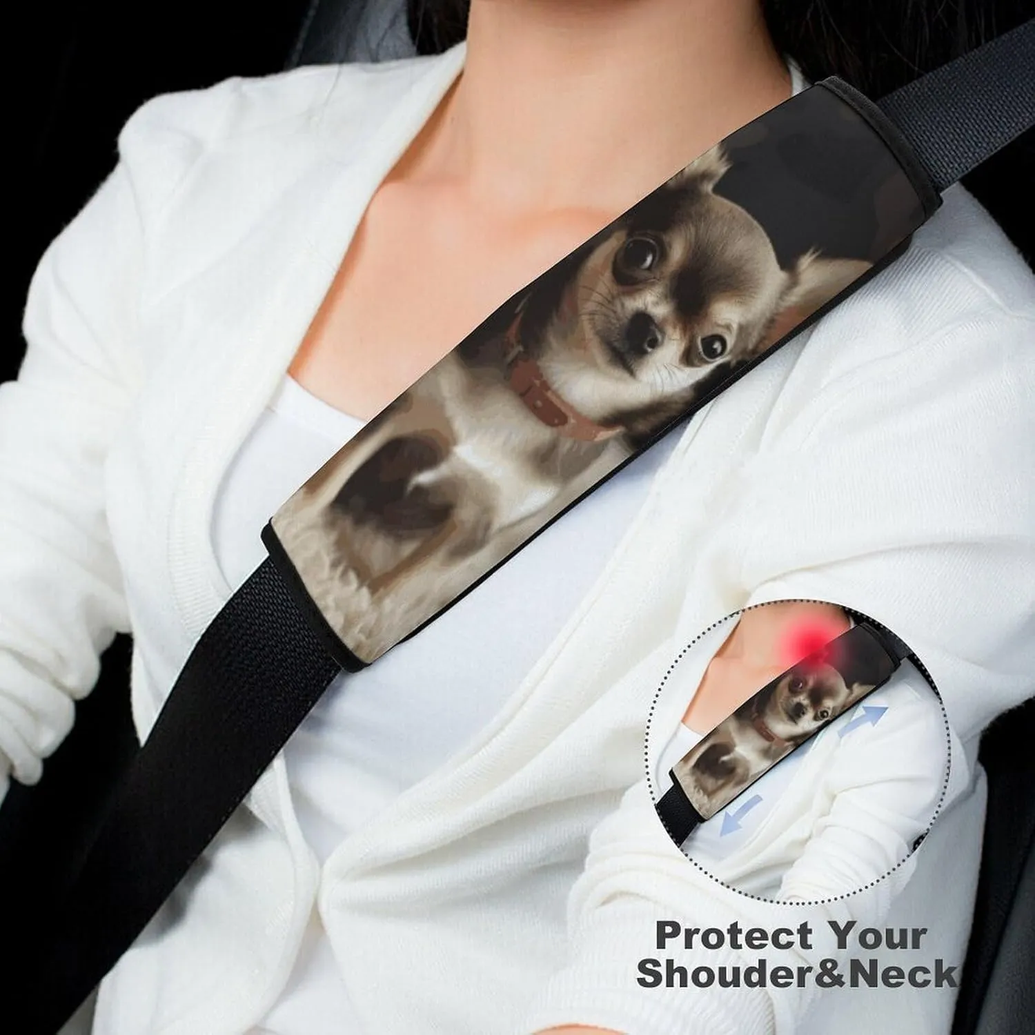 Cute Chihuahua Auto Seat Belt Cover 2PCS Universal Car Seat Belt Shoulder Protector Pad, Protect Your Shoulders and Neck for Car Seat Belt, Shoulder Bag, Backpack