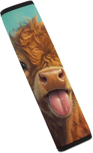 Cute Cow with Tongue Bees Fashion Car Seat Belt Cover Pad for Shoulder Bag Camera Soft Comfort Accessories 1PCS