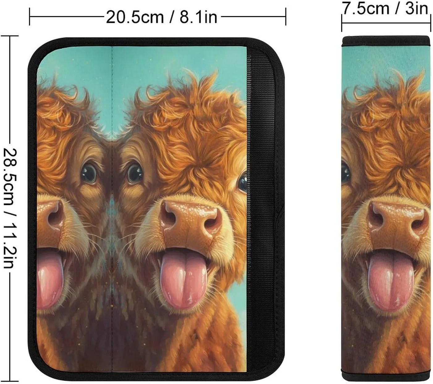 Cute Cow with Tongue Bees Fashion Car Seat Belt Cover Pad for Shoulder Bag Camera Soft Comfort Accessories 1PCS