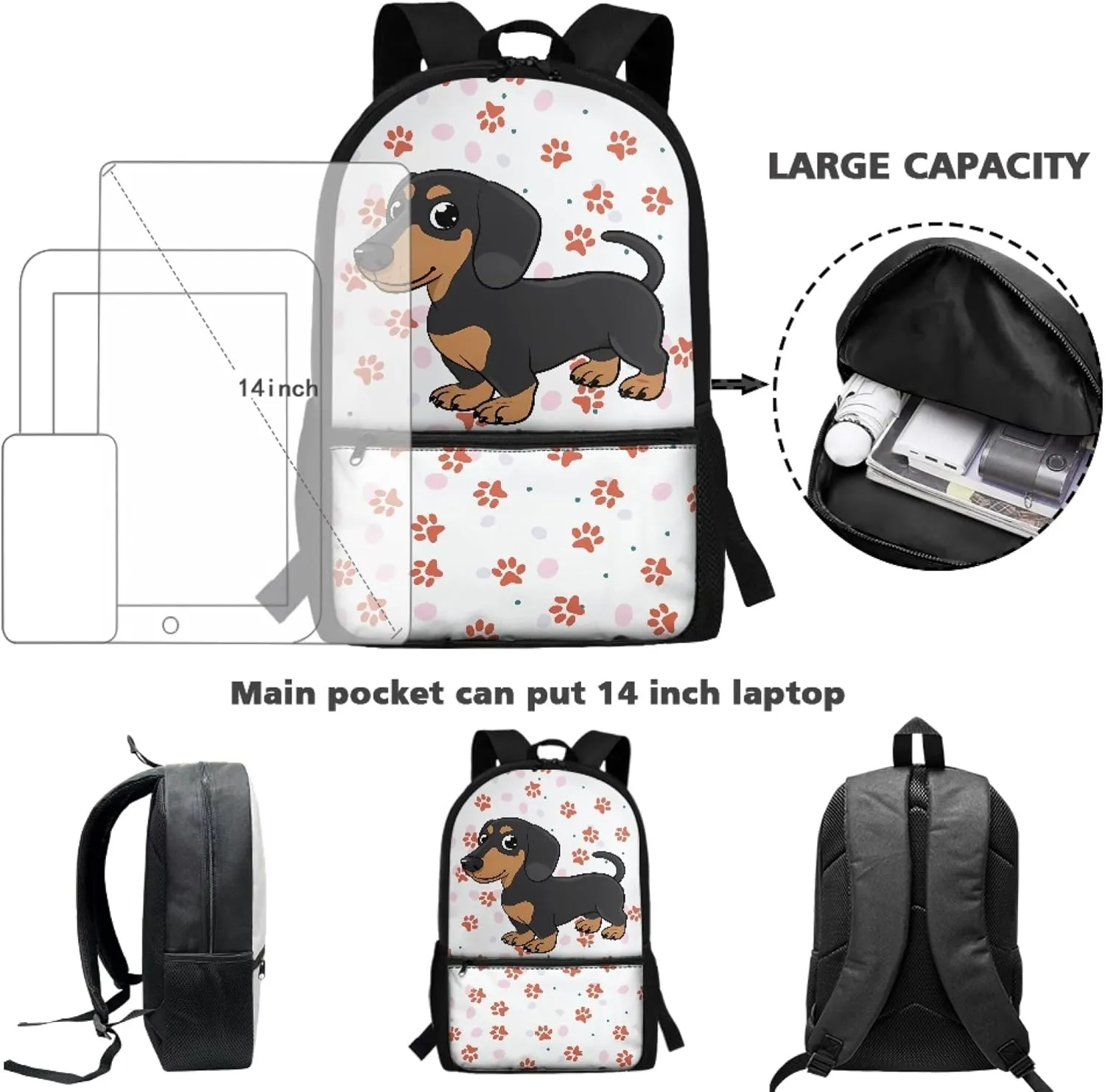 Cute Dachshund Boys Backpack Kids School Bags for 5-11 Years Girls Bookbags Child Book Bag for Elementary Children Backpack for Back to School Gifts