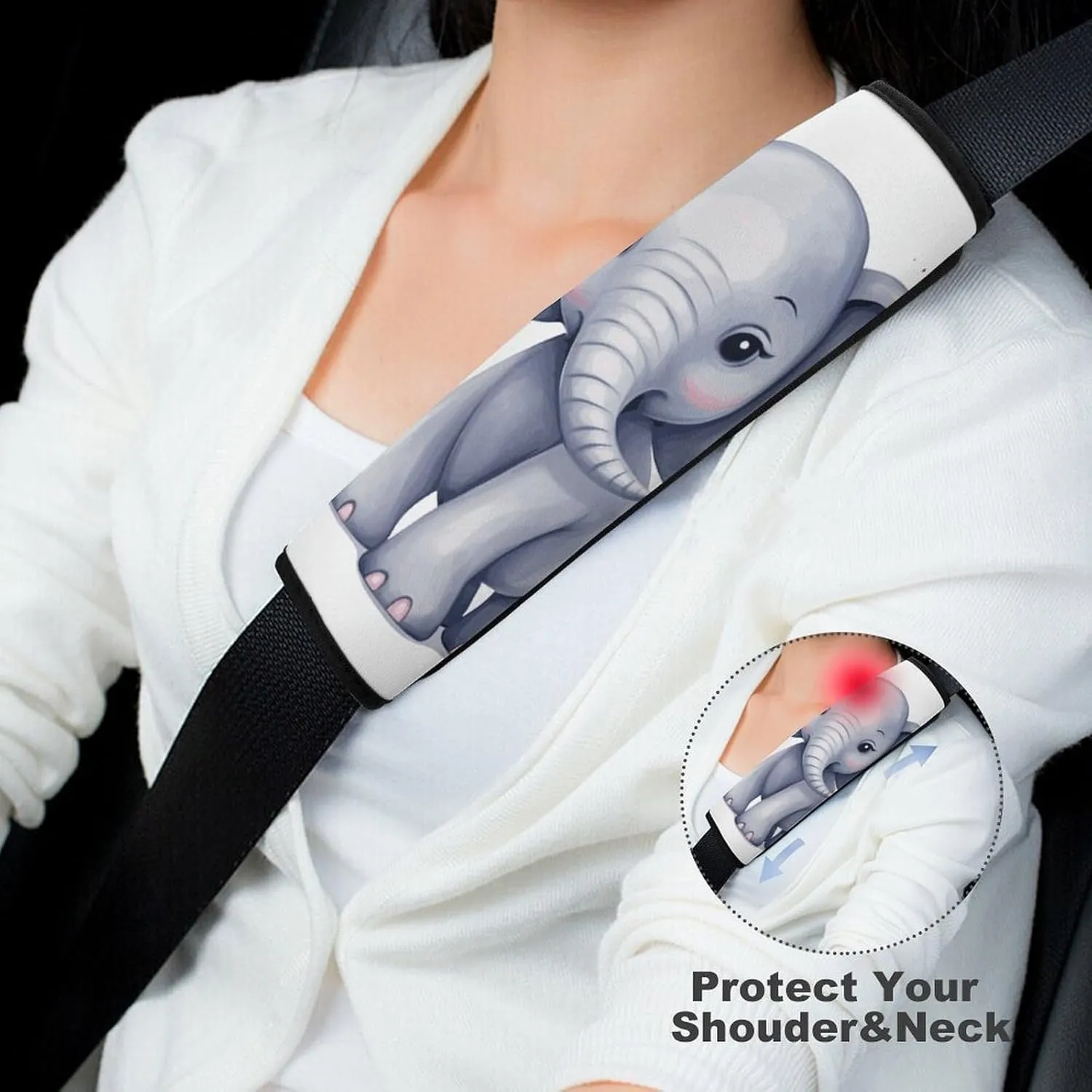 Cute Elephant Auto Seat Belt Cover 2PCS Universal Car Seat Belt Shoulder Protector Pad, Protect Your Shoulders and Neck for Car Seat Belt, Shoulder Bag, Backpack