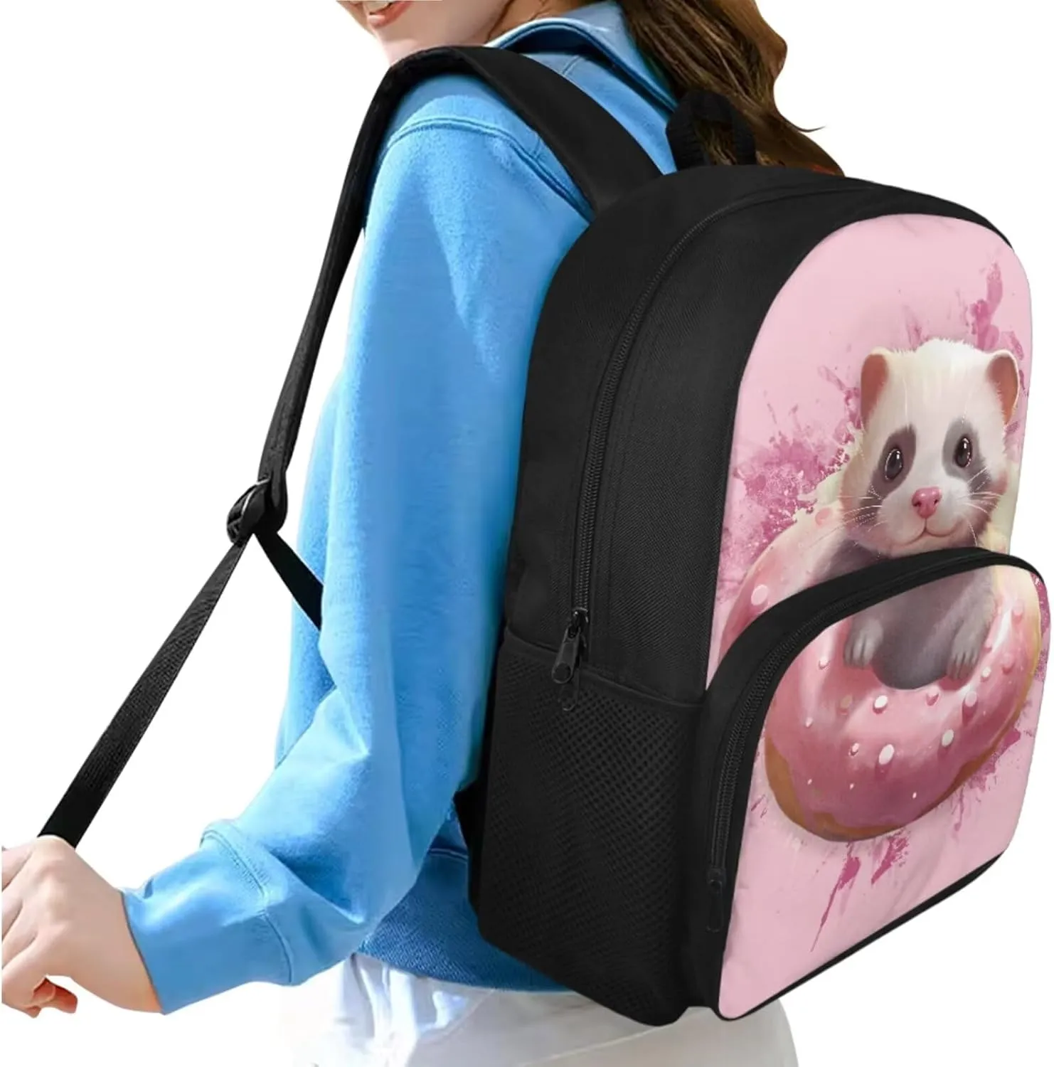 Cute Ferret Girls Backpack for School, Kids School Rucksack Pencil Case and Lunch Box Lightweight Hiking Backpack Large Travel Bags Back to School Gifts Trendy Knapsack Back Packs