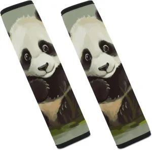 Cute Little Panda Auto Seat Belt Cover 2PCS Universal Car Seat Belt Shoulder Protector Pad, Protect Your Shoulders and Neck for Car Seat Belt, Shoulder Bag, Backpack
