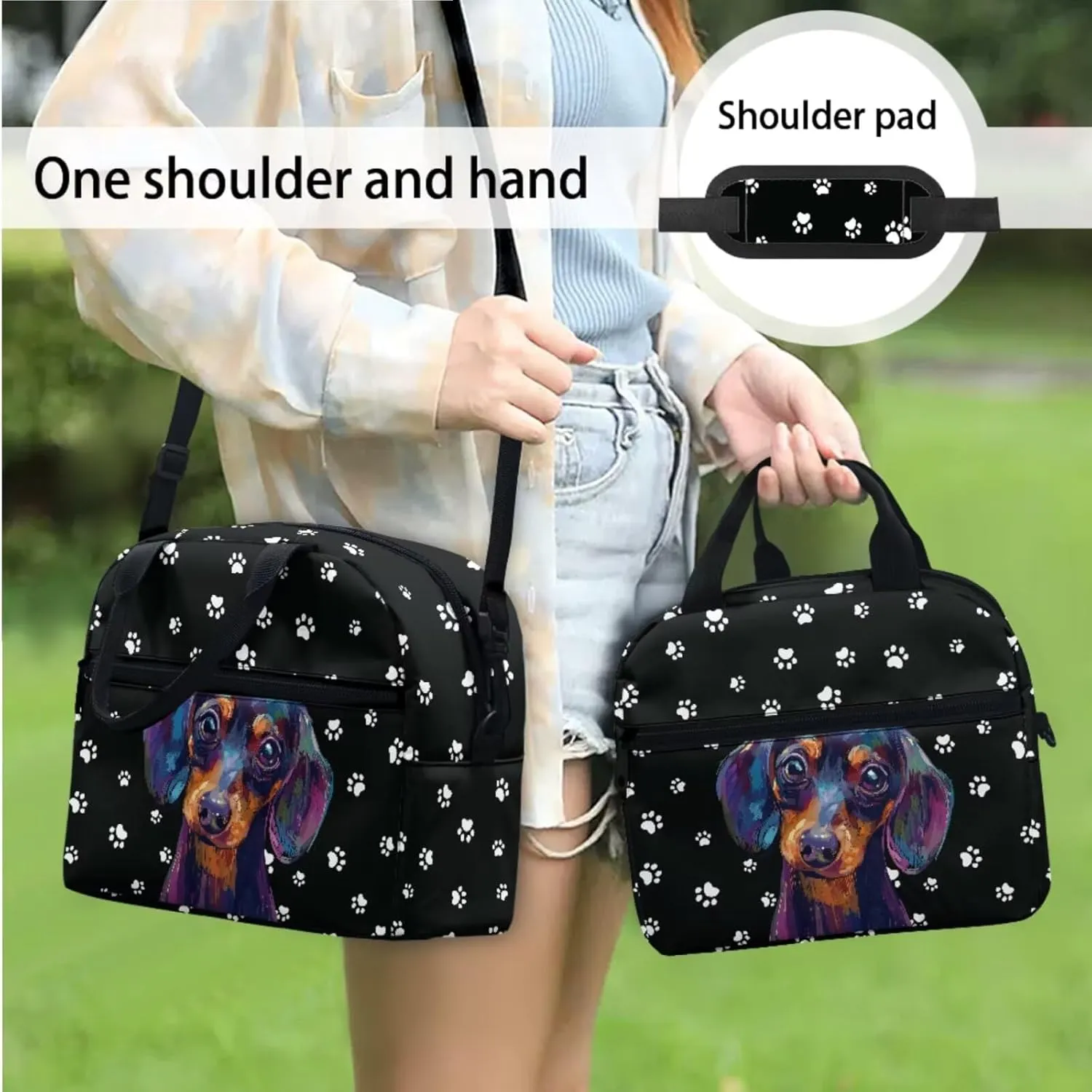 Dachshund Dog Paws 3PCS Boys Bookbag with Thermal Lunch Tote & Pencil Pouch School Backpacks Breathable Back Panel Casual Daypack Sports & Travel Essentials
