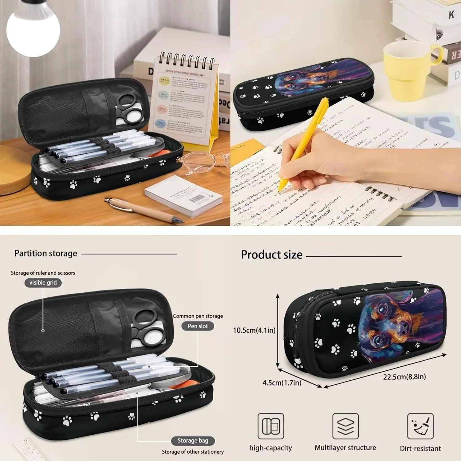 Dachshund Dog Paws 3PCS Boys Bookbag with Thermal Lunch Tote & Pencil Pouch School Backpacks Breathable Back Panel Casual Daypack Sports & Travel Essentials