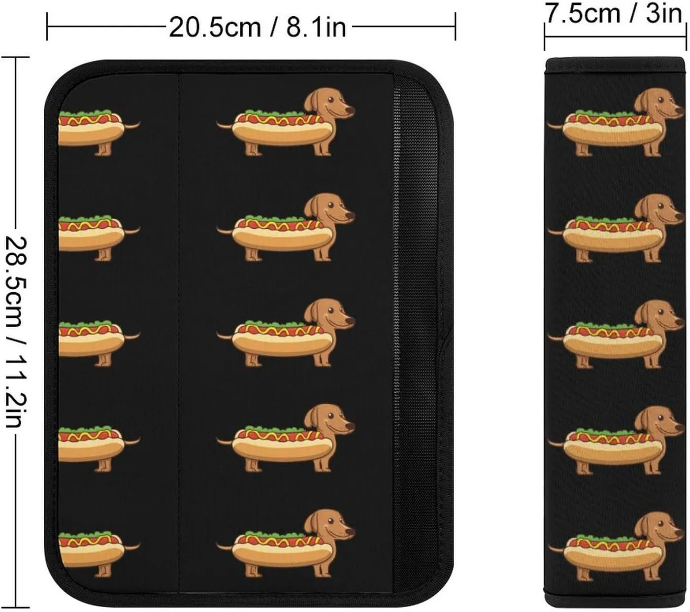 Dachshund Hot Dog Fashion Car Seat Belt Cover Pad for Shoulder Bag Camera Soft Comfort Accessories 2PCS