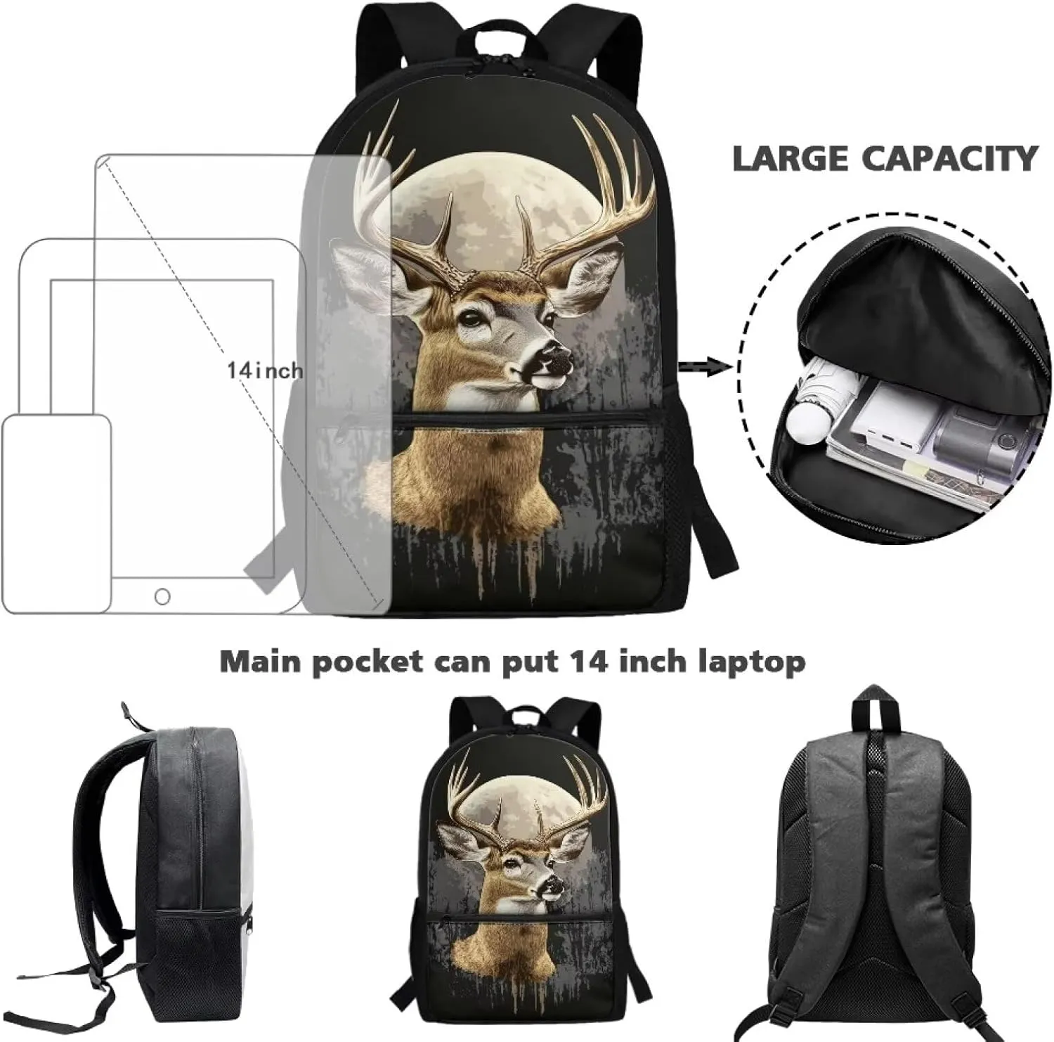 Deer Backpack for Boys 1st Grade School Bag Boys Book Bag 8-10 Large Capacity 2nd Grade Bookbag with Front Zip Pocket and Adjustable Shoudler Strap 17 Inch Schoolbag