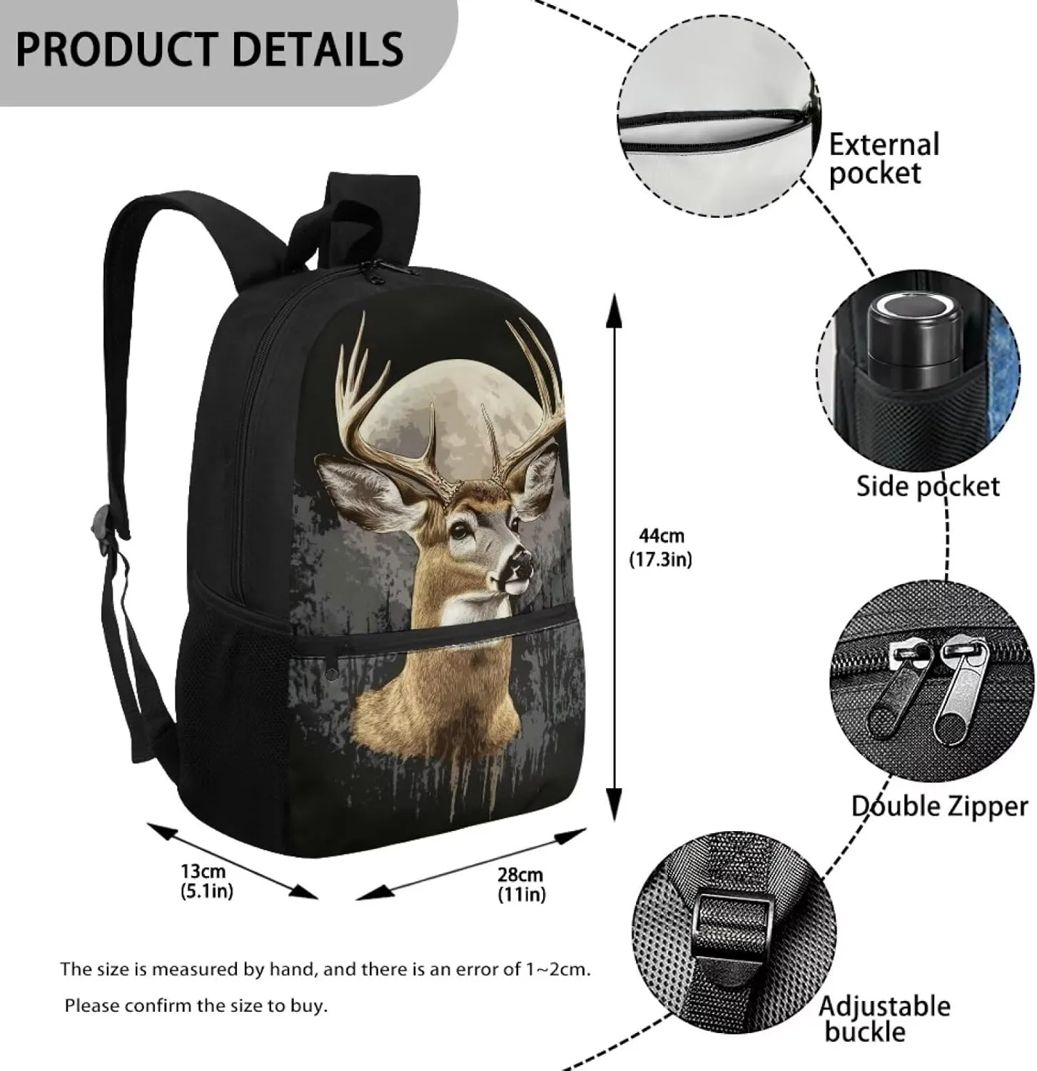 Deer Backpack for Boys 1st Grade School Bag Boys Book Bag 8-10 Large Capacity 2nd Grade Bookbag with Front Zip Pocket and Adjustable Shoudler Strap 17 Inch Schoolbag