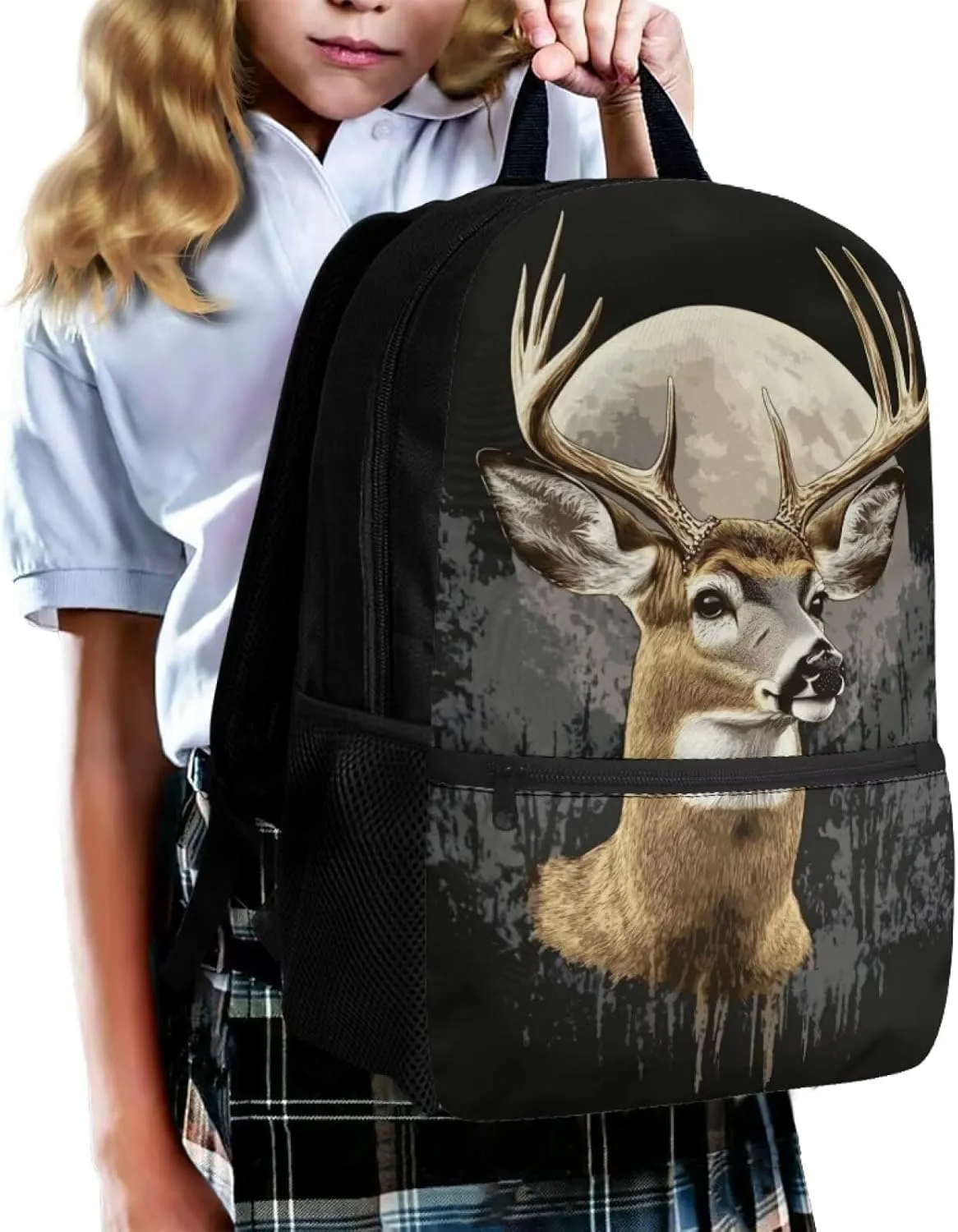 Deer Backpack for Boys 1st Grade School Bag Boys Book Bag 8-10 Large Capacity 2nd Grade Bookbag with Front Zip Pocket and Adjustable Shoudler Strap 17 Inch Schoolbag