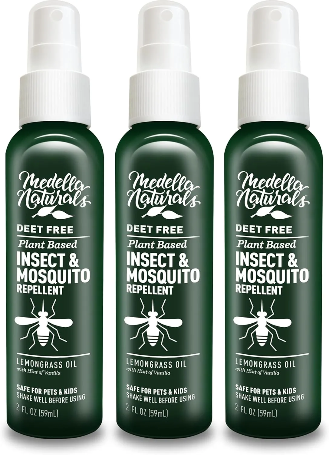 Deet-Free Insect & Mosquito Repellent Pack of 3 (2oz) – Nice Smelling Insect Repellent with Lemongrass Oil Safe for Pets and Kids – Bug Spray Against Mosquitoes, Gnats, Black Flies, and No-See-ums