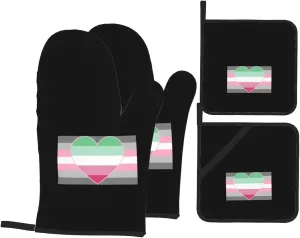 Demigirl Abro-Pride Flag LGBTQ Premium Heat Resistant Oven Mitts Pot Holders Baking 4-Piece Set