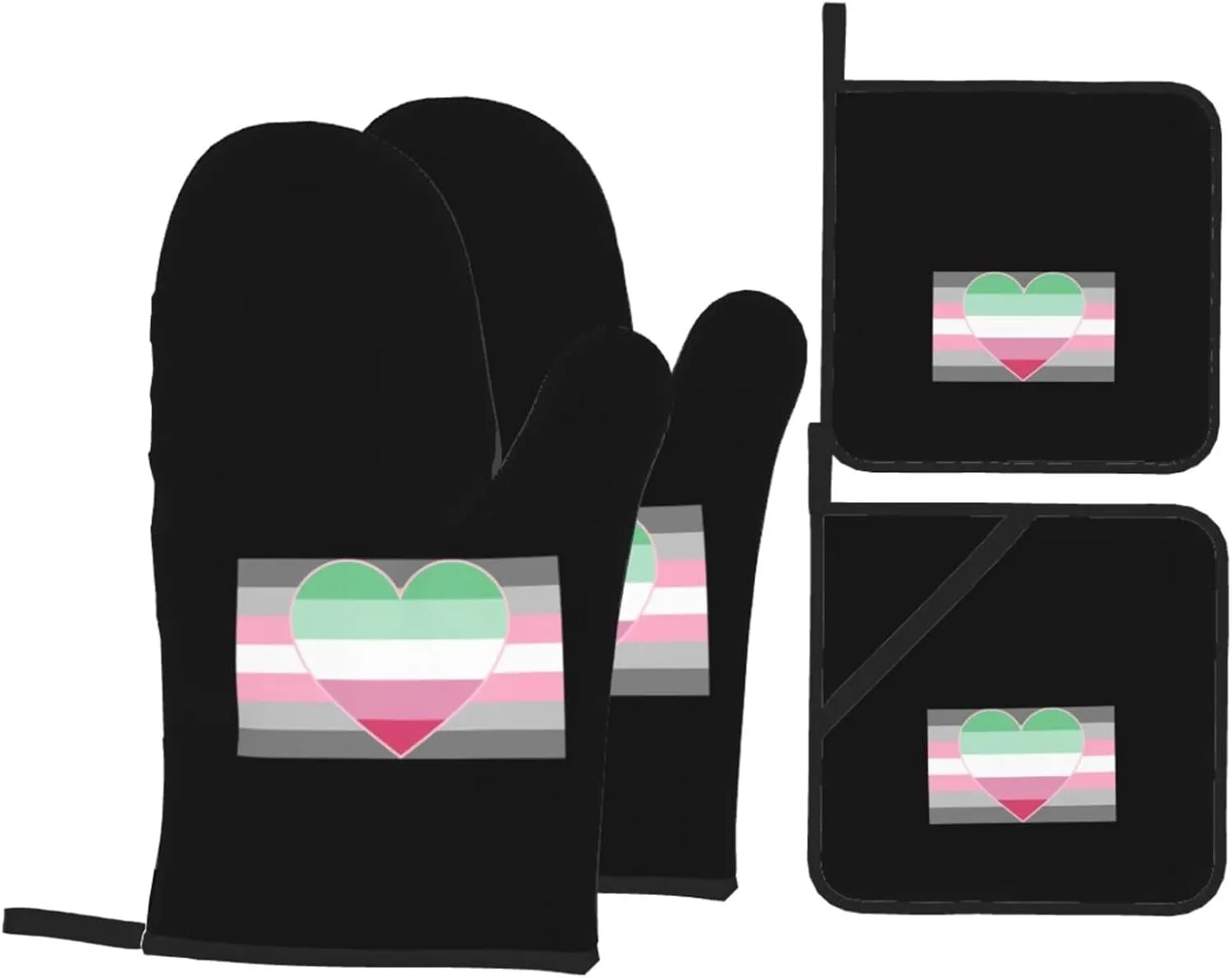 Demigirl Abro-Pride Flag LGBTQ Premium Heat Resistant Oven Mitts Pot Holders Baking 4-Piece Set