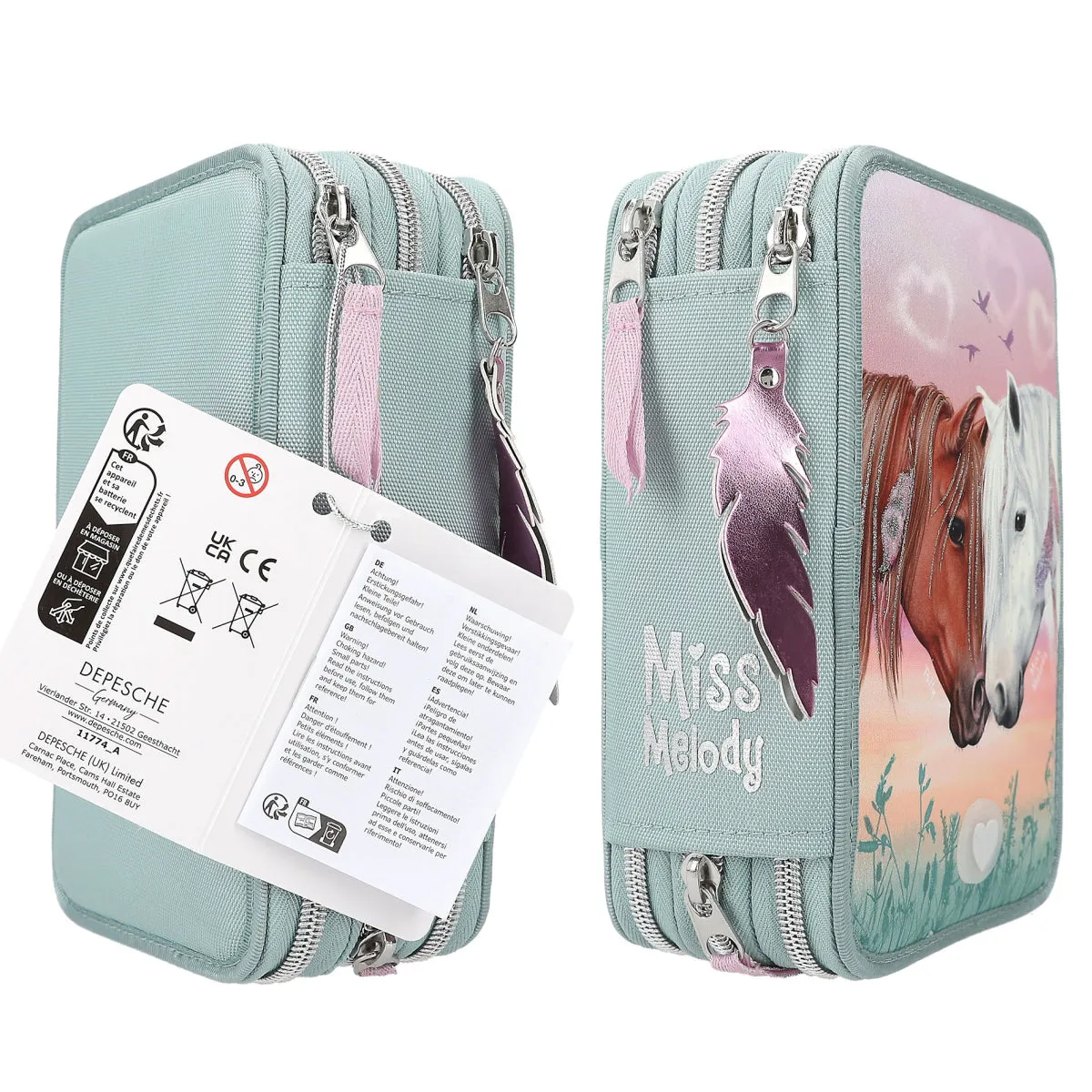 Depesche Miss Melody Triple Pencil Case Hearts Led New